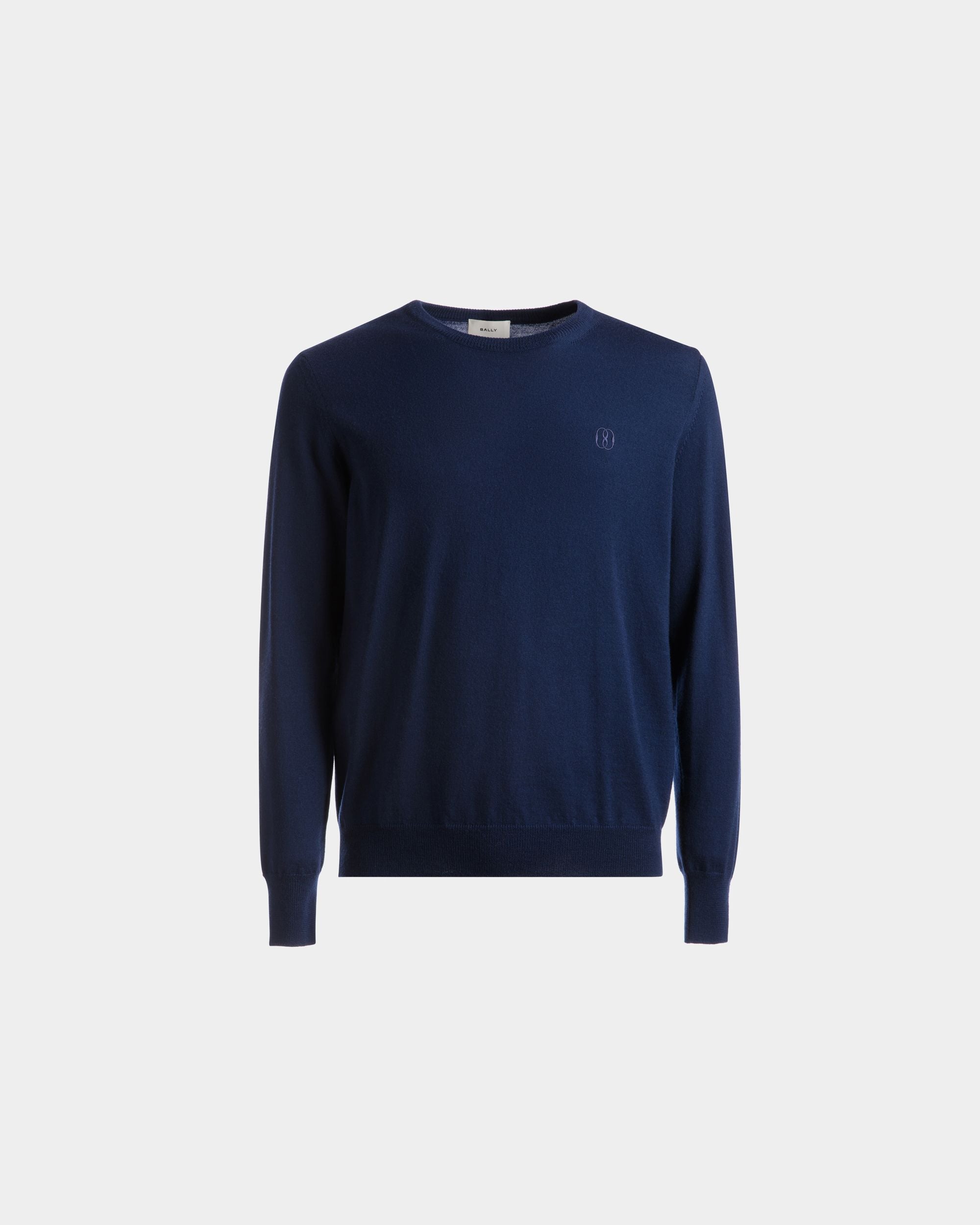 Crew Neck Sweater In Marine Wool - Men's - Bally - 01
