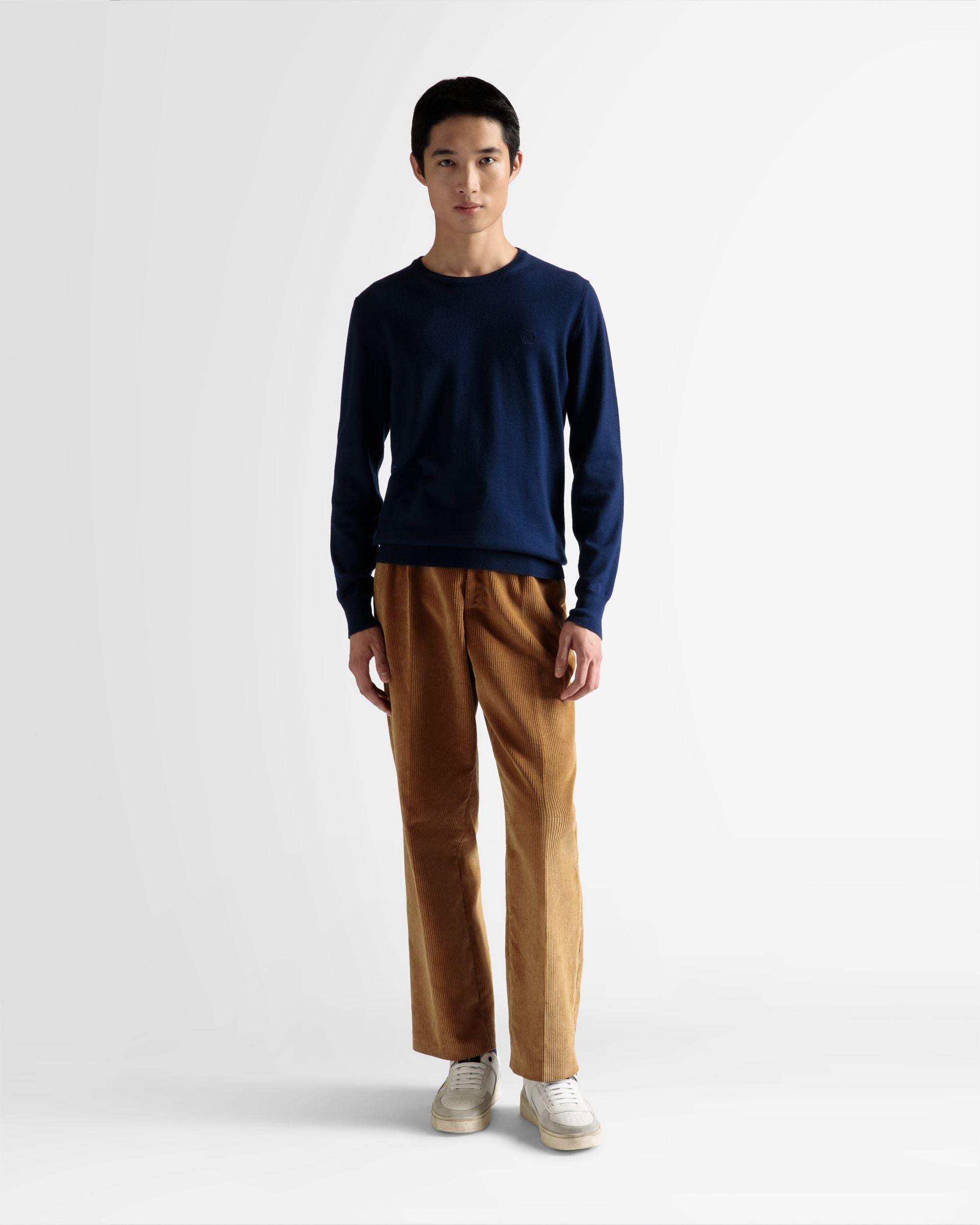 Crew Neck Sweater In Marine Wool - Men's - Bally - 02