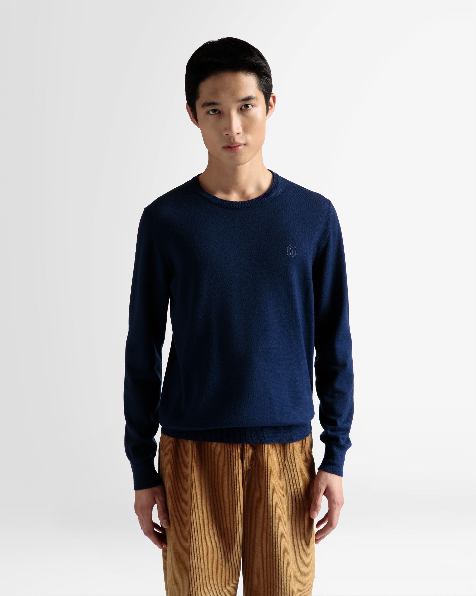 Crew Neck Sweater In Marine Wool - Men's - Bally - 03