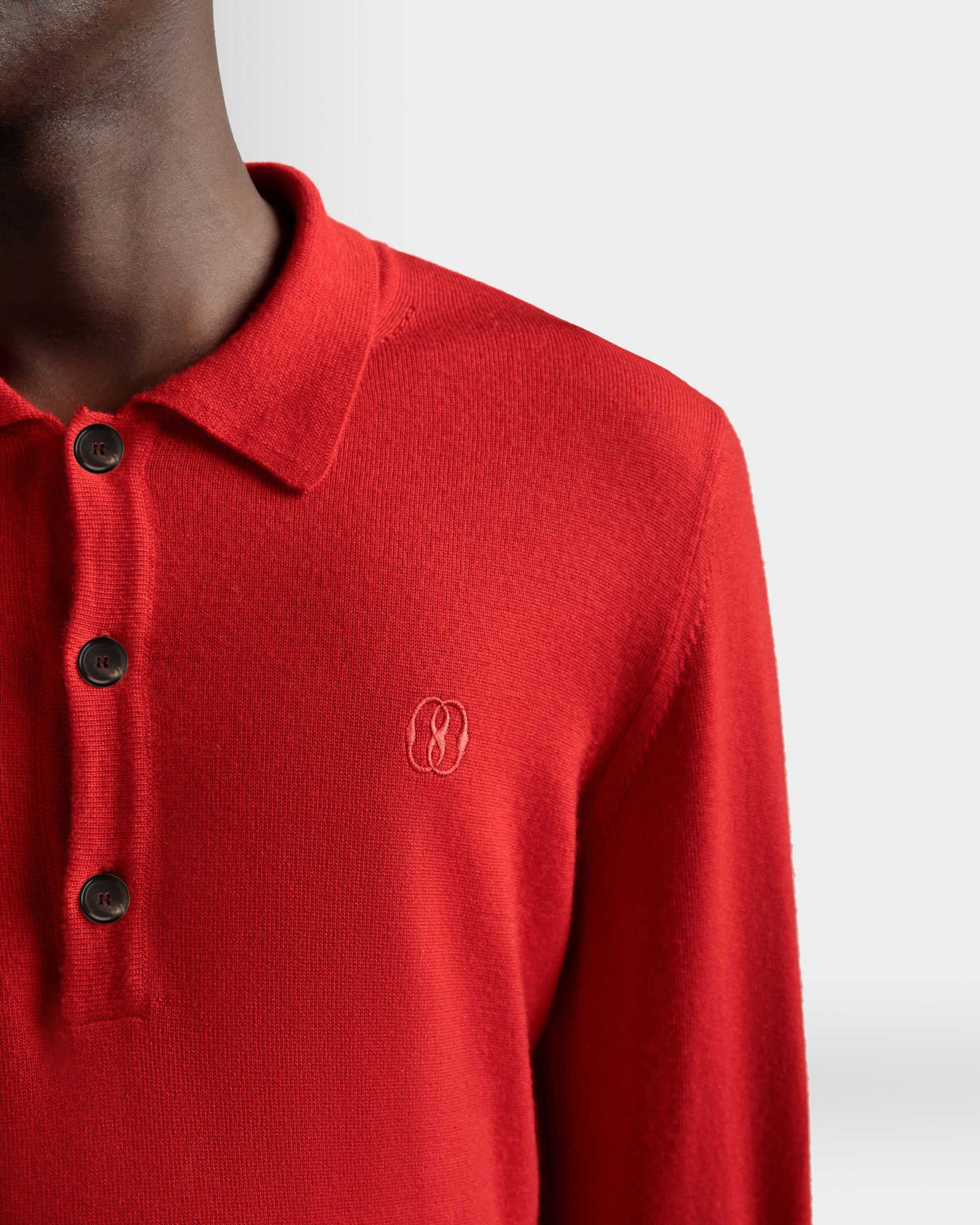 Long Sleeve Polo In Deep Ruby Wool - Men's - Bally - 04
