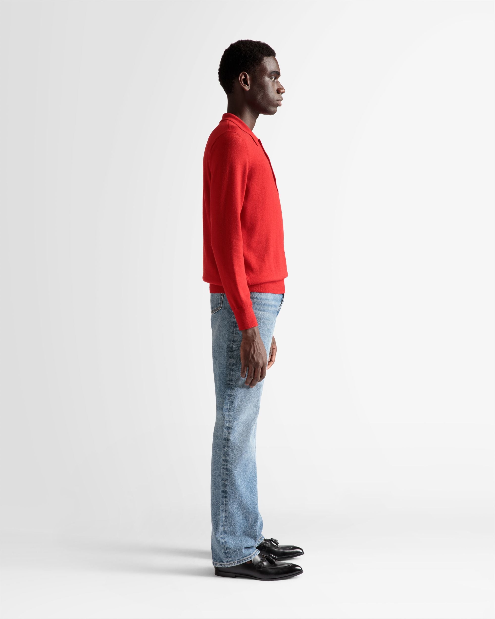 Long Sleeve Polo In Deep Ruby Wool - Men's - Bally - 05