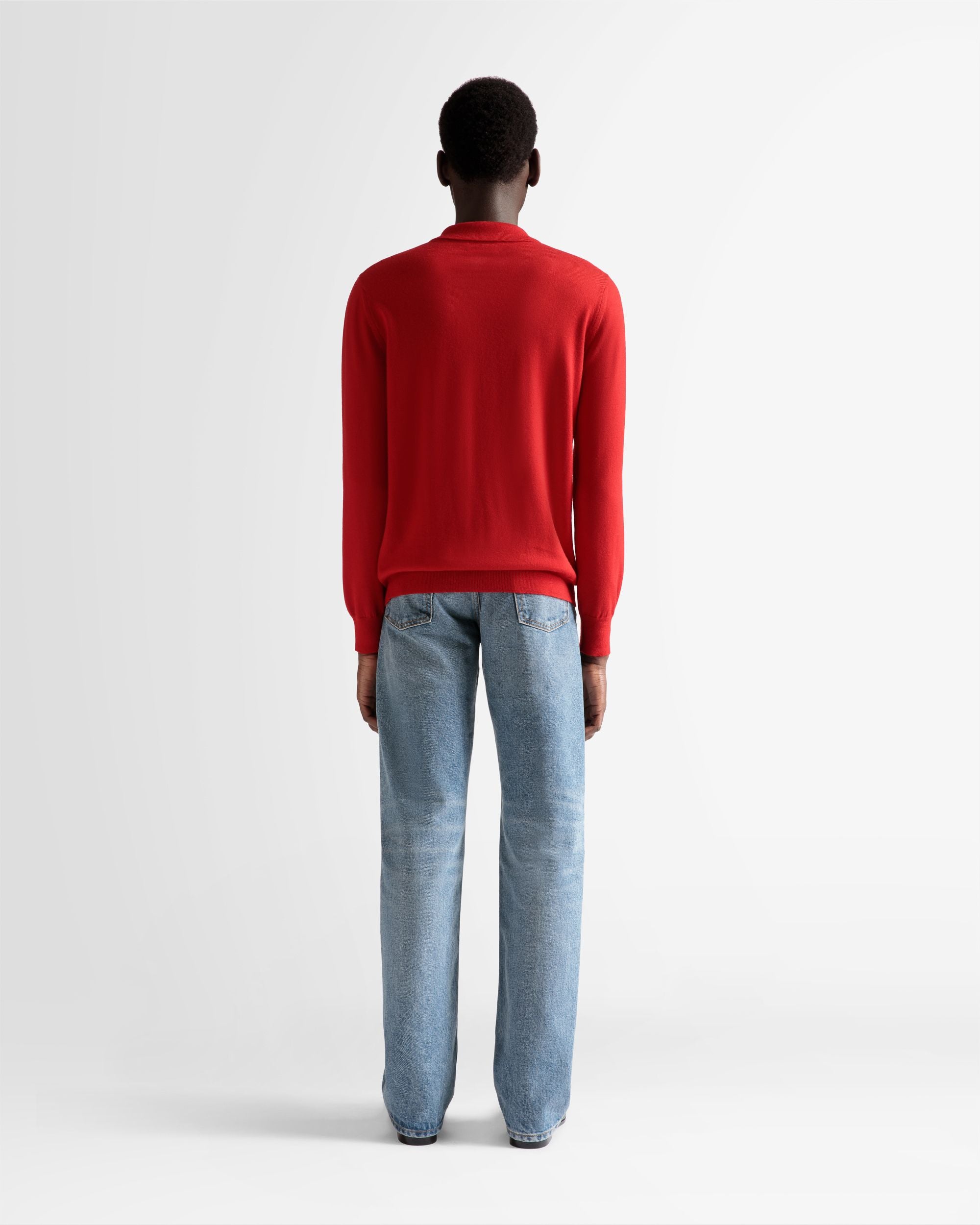 Long Sleeve Polo In Deep Ruby Wool - Men's - Bally - 06