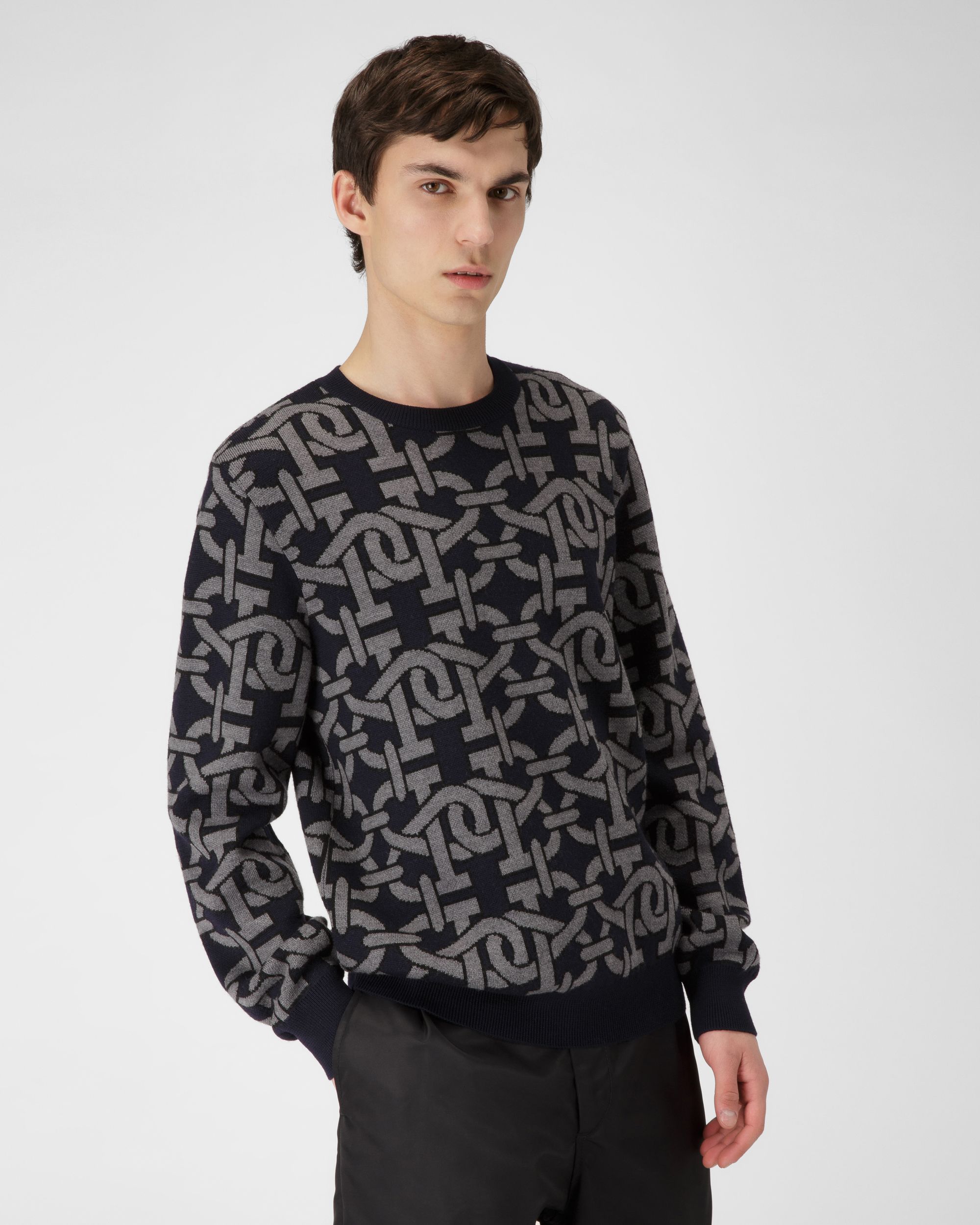 Wool Crewneck In Navy - Men's - Bally - 01