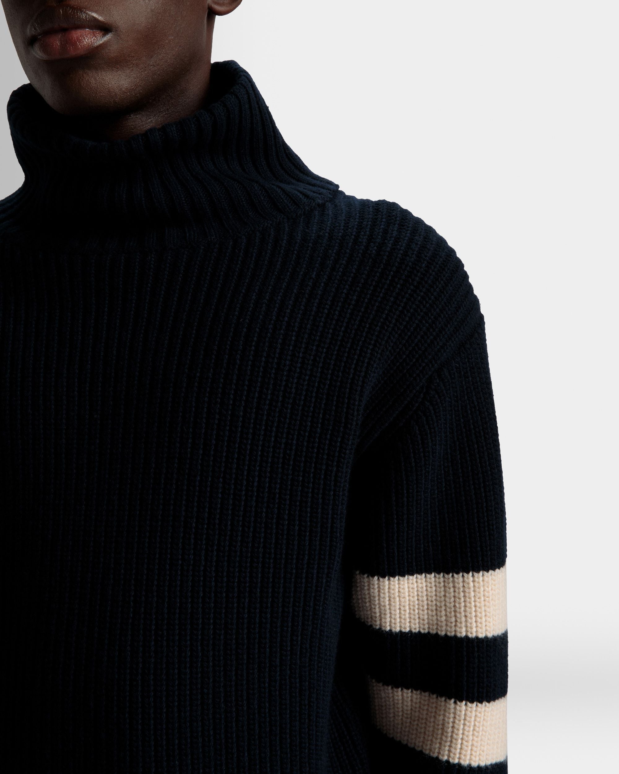 Roll Neck Sweater In Bone and Ink Wool - Men's - Bally - 04