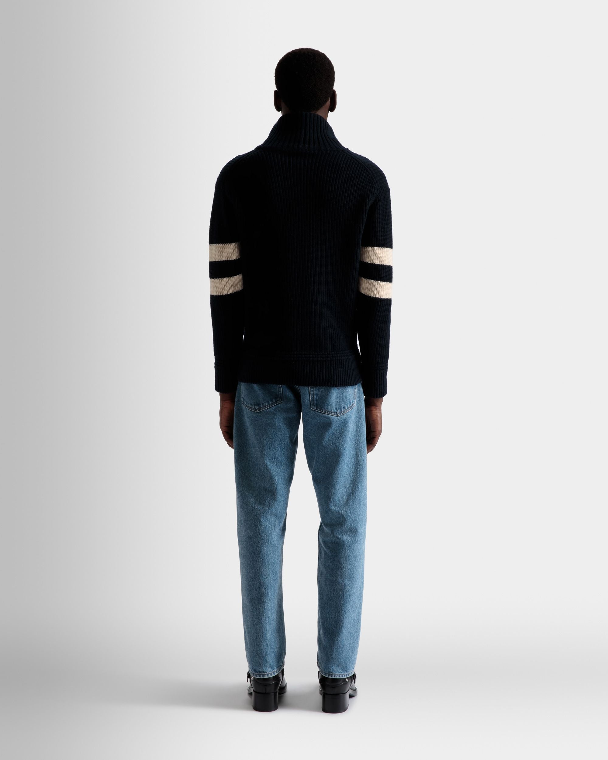 Roll Neck Sweater In Bone and Ink Wool - Men's - Bally - 06