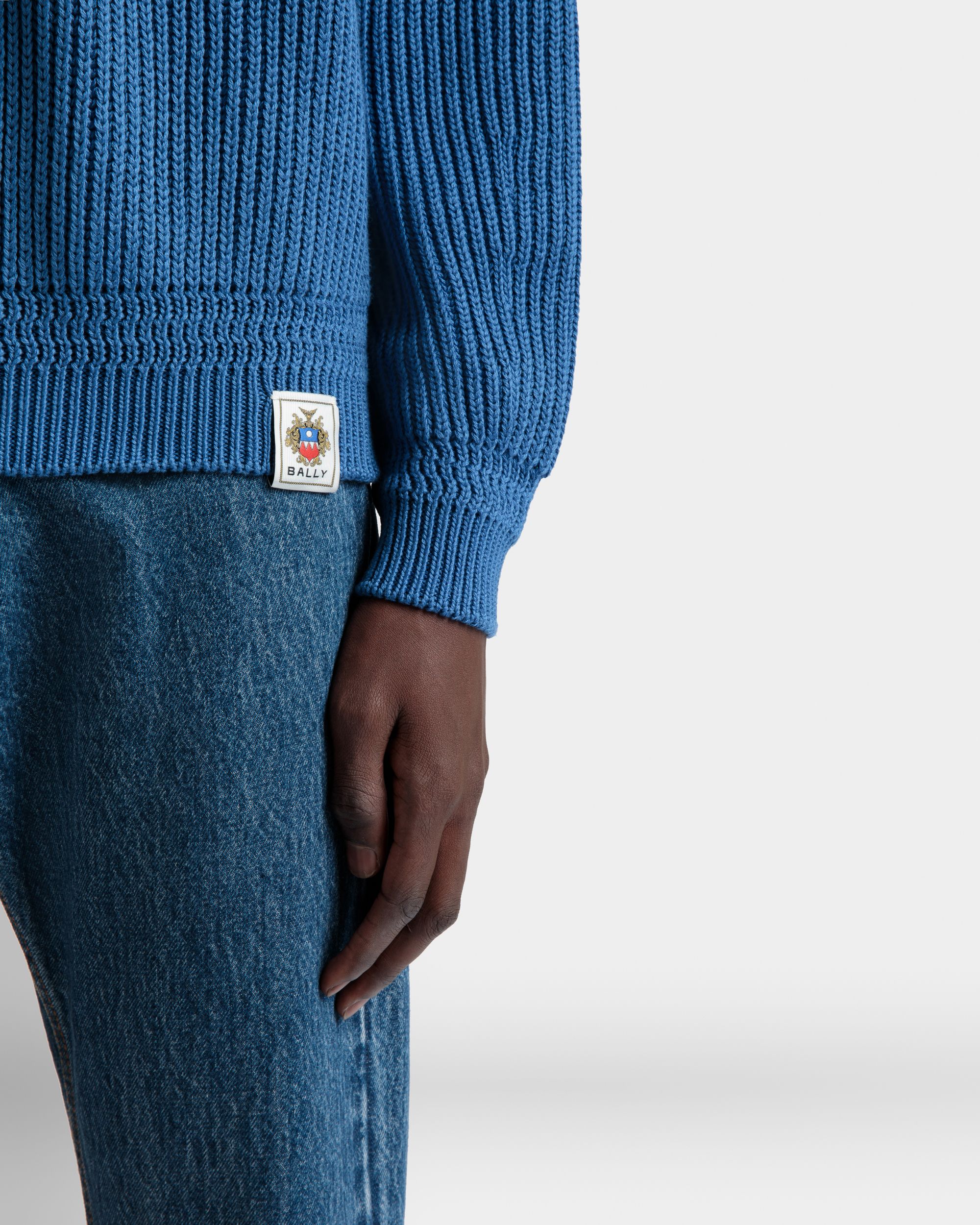 Crewneck Sweater in Medium Blue Cotton - Men's - Bally - 03
