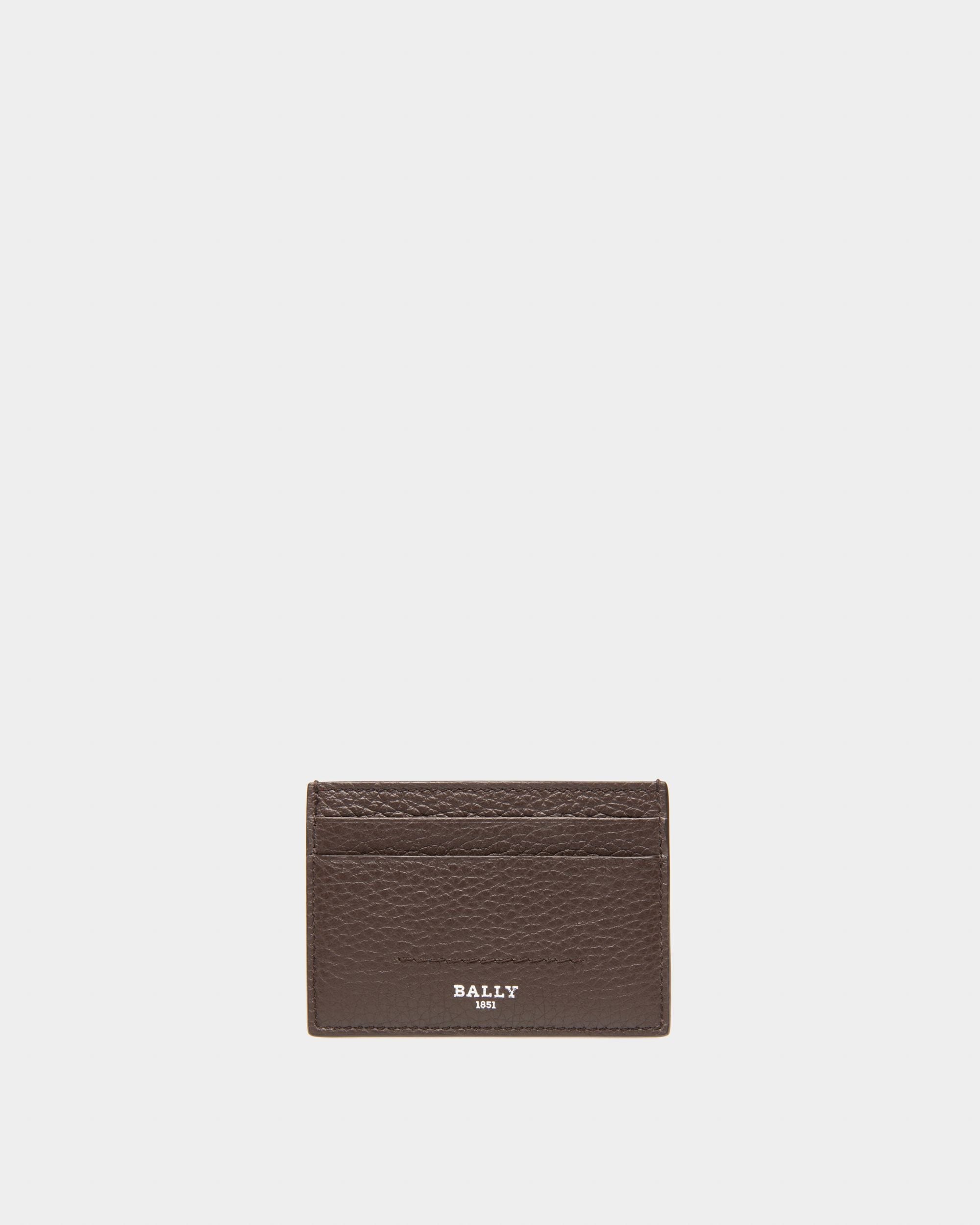Schar Leather Card Holder In Ebony Brown - Men's - Bally - 01