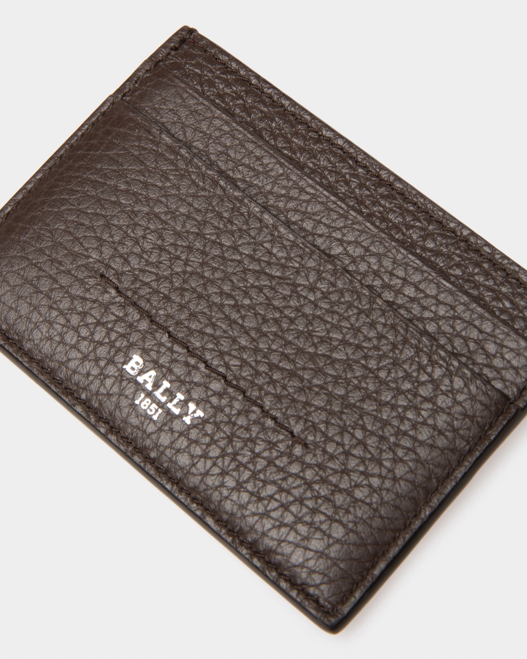 Schar Leather Card Holder In Ebony Brown - Men's - Bally - 03