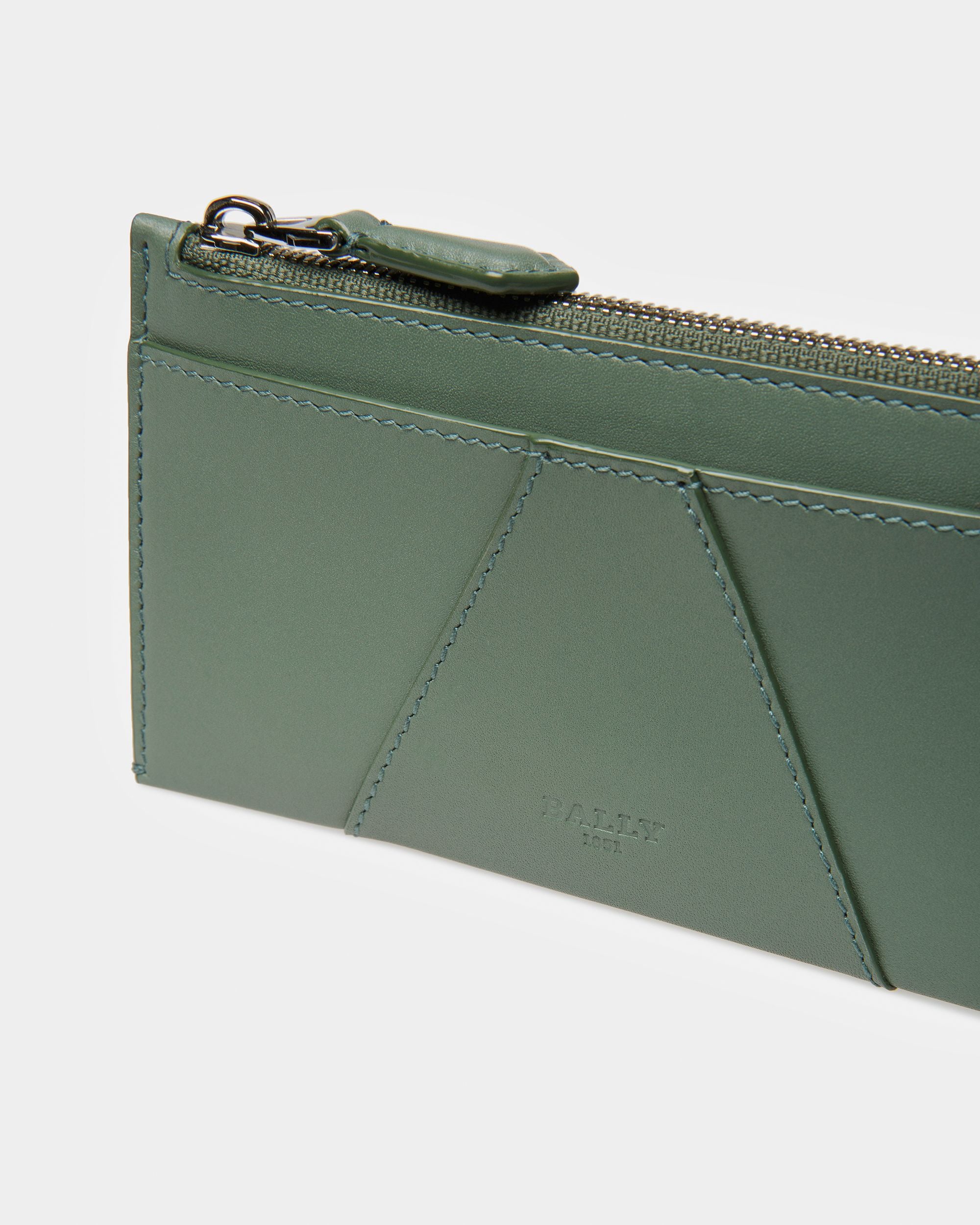 Adley Leather Business Card Holder In Sage - Men's - Bally - 06