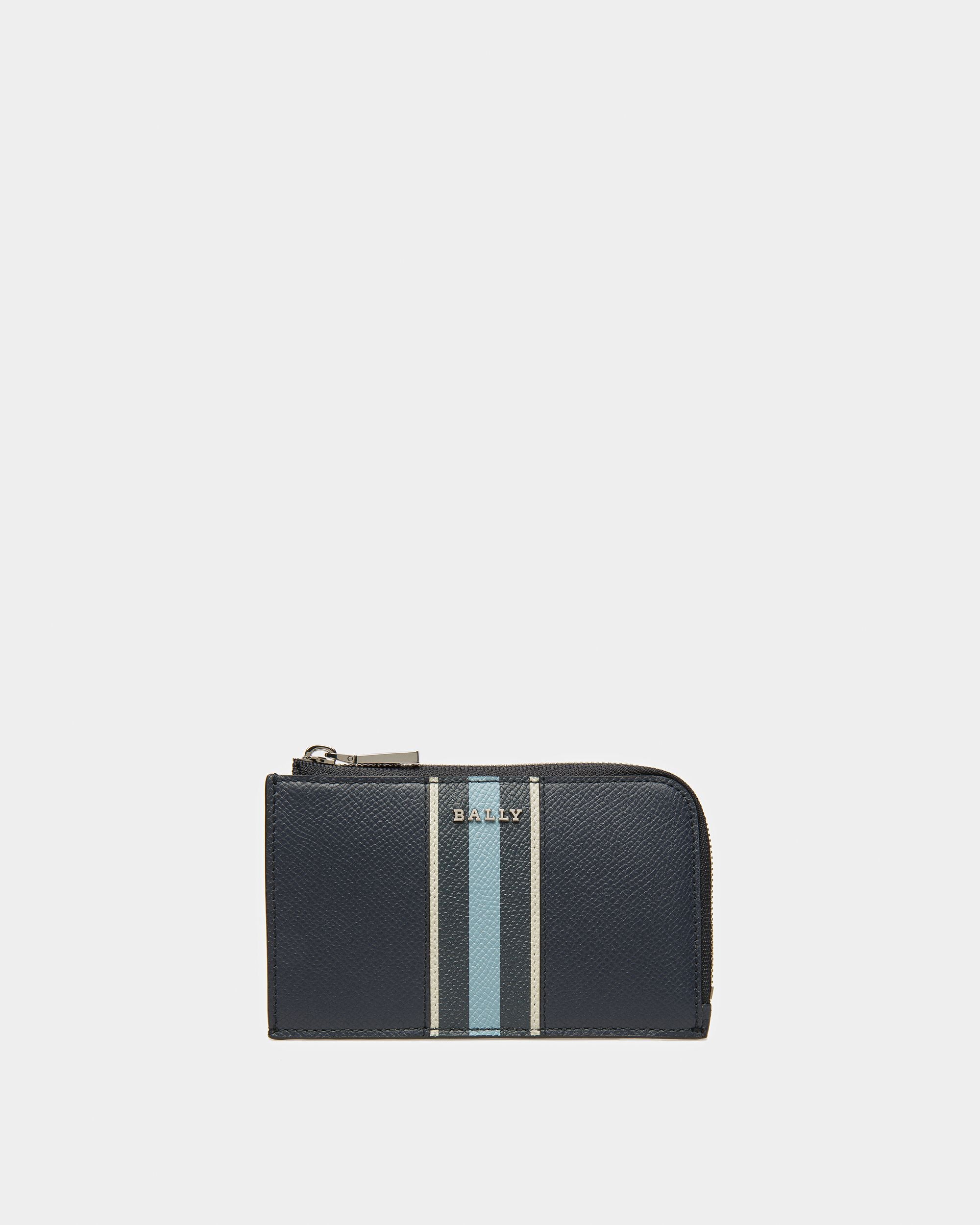 Bord Leather Business Card Holder In Midnight Blue And Light Blue - Men's - Bally - 01