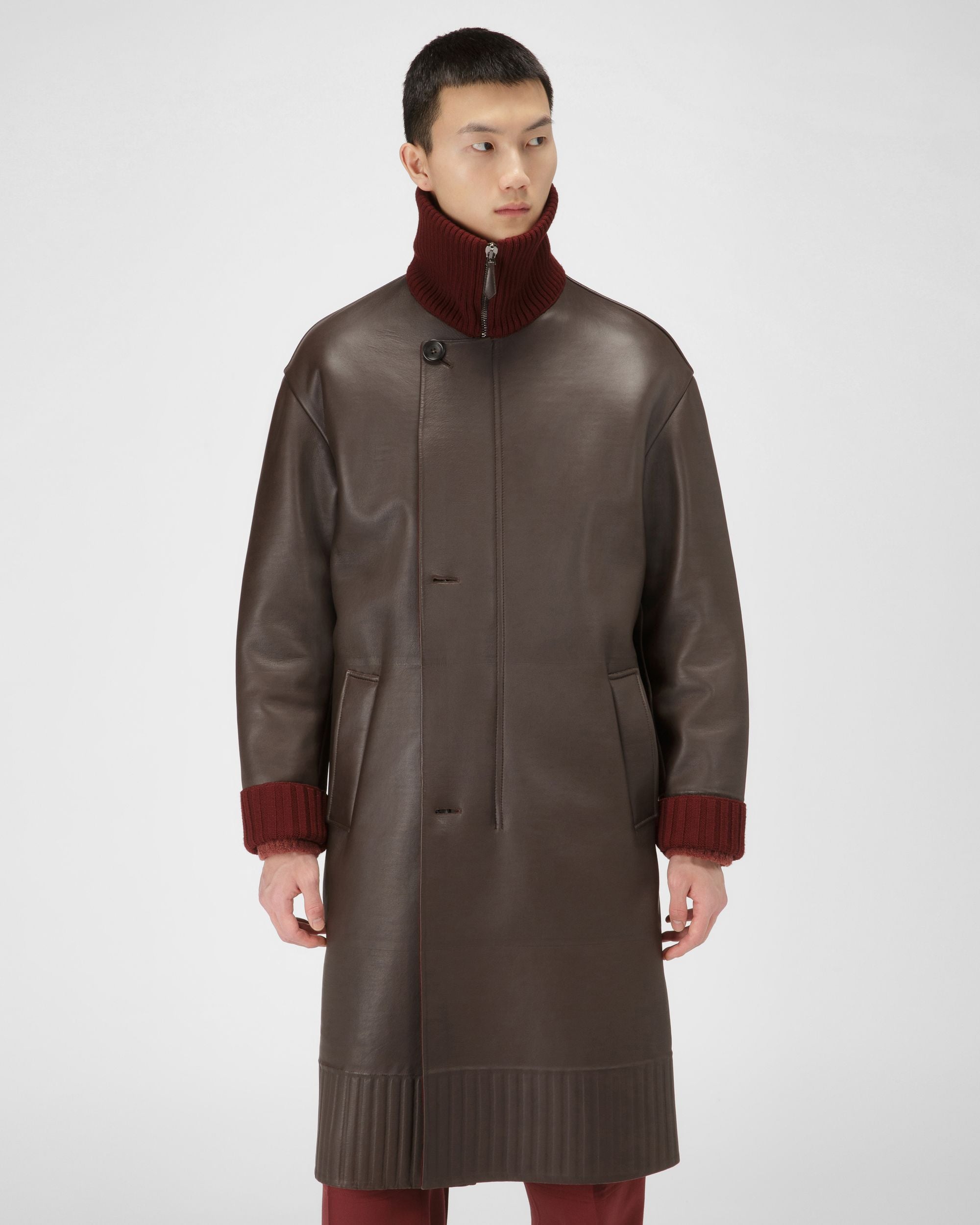 Leather Coat In Ebony Brown - Men's - Bally - 05