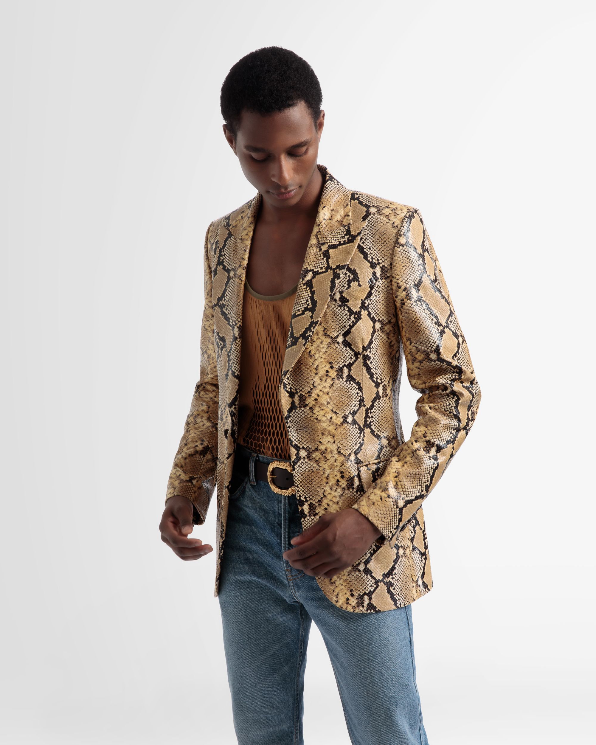 Single Breasted Blazer In Gold Leather - Men's - Bally - 02