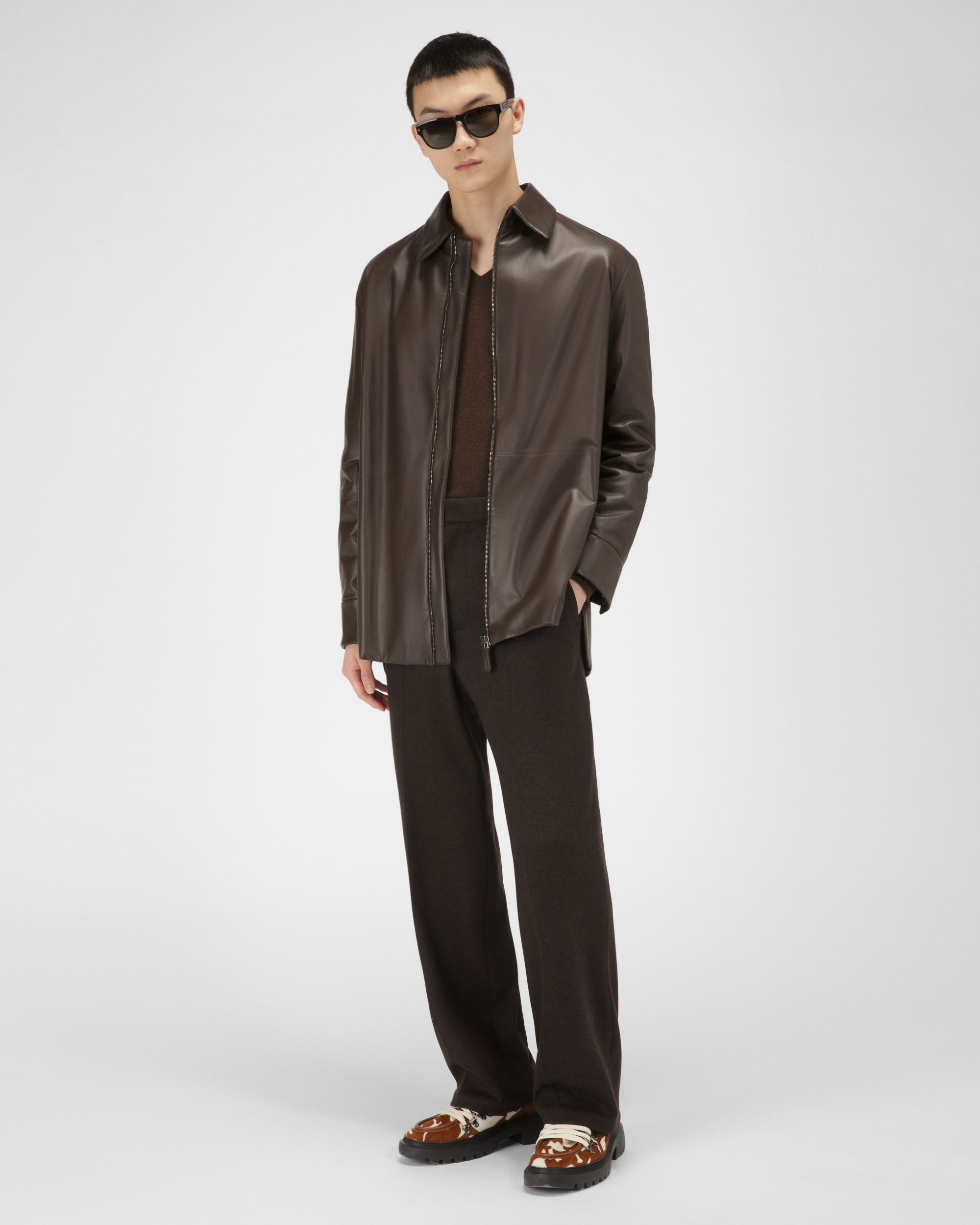 Leather Jacket In Ebony Brown - Men's - Bally - 05