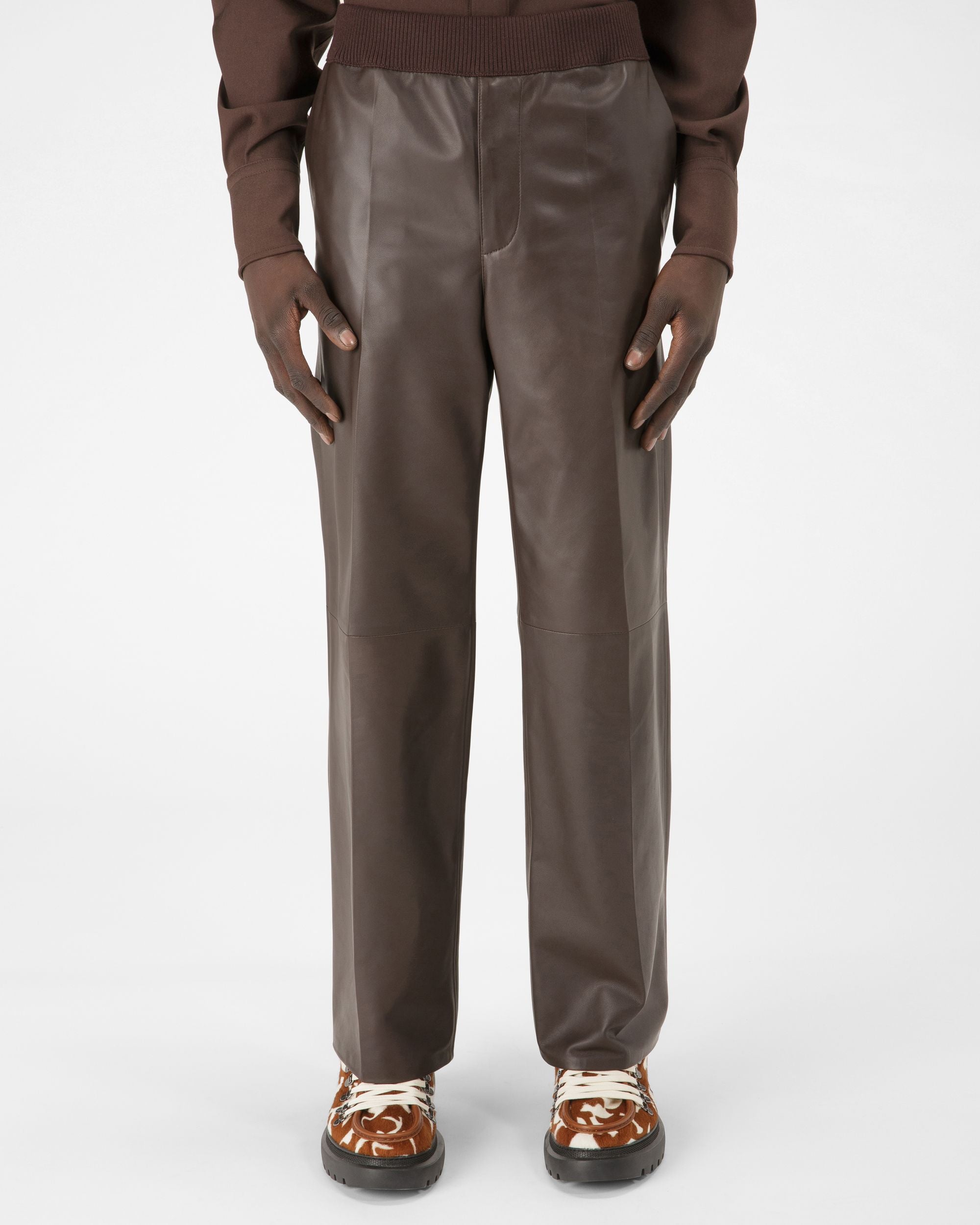 Leather Trousers In Ebony Brown - Men's - Bally - 01