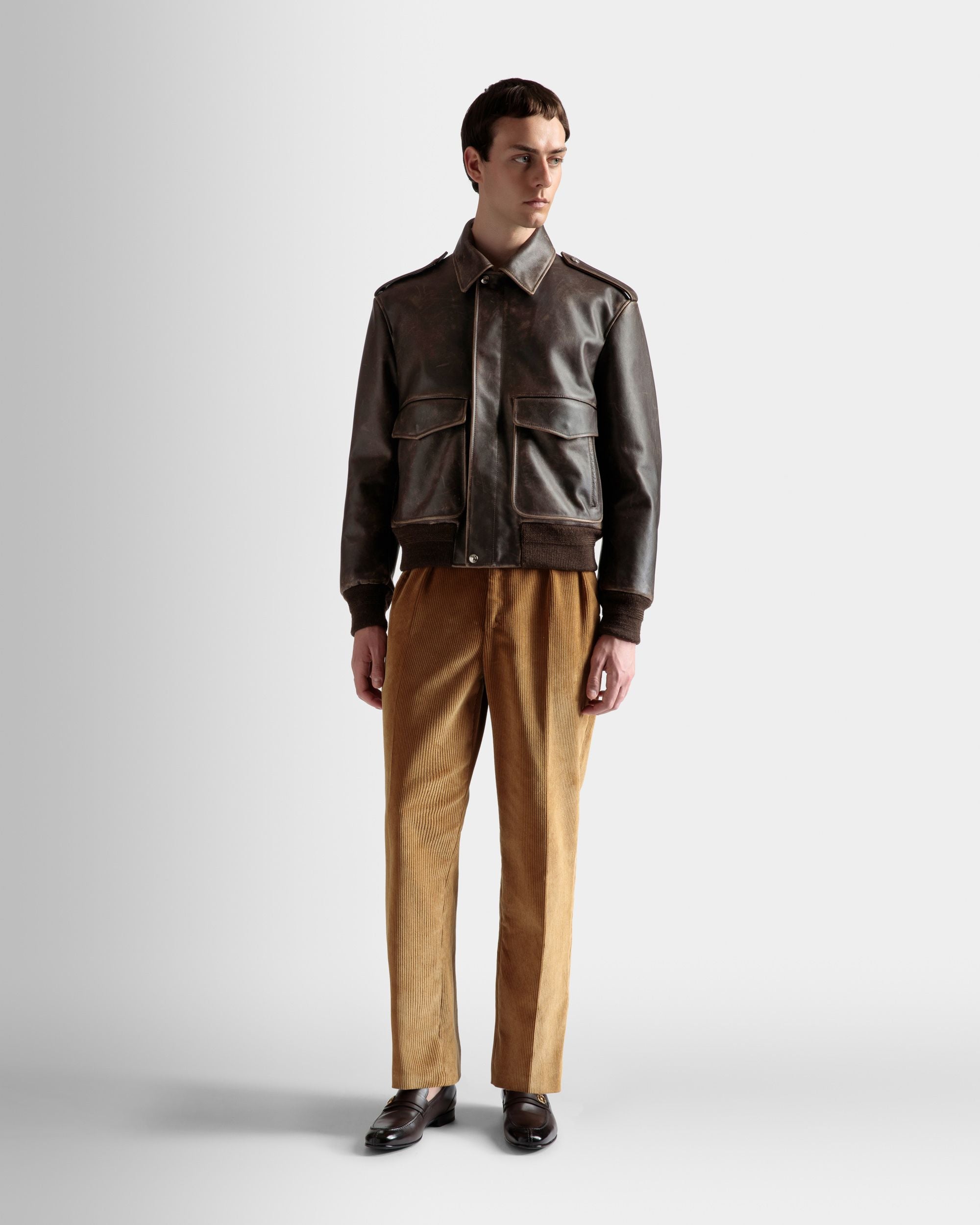 Bomber Jacket In Brown Leather - Men's - Bally - 02