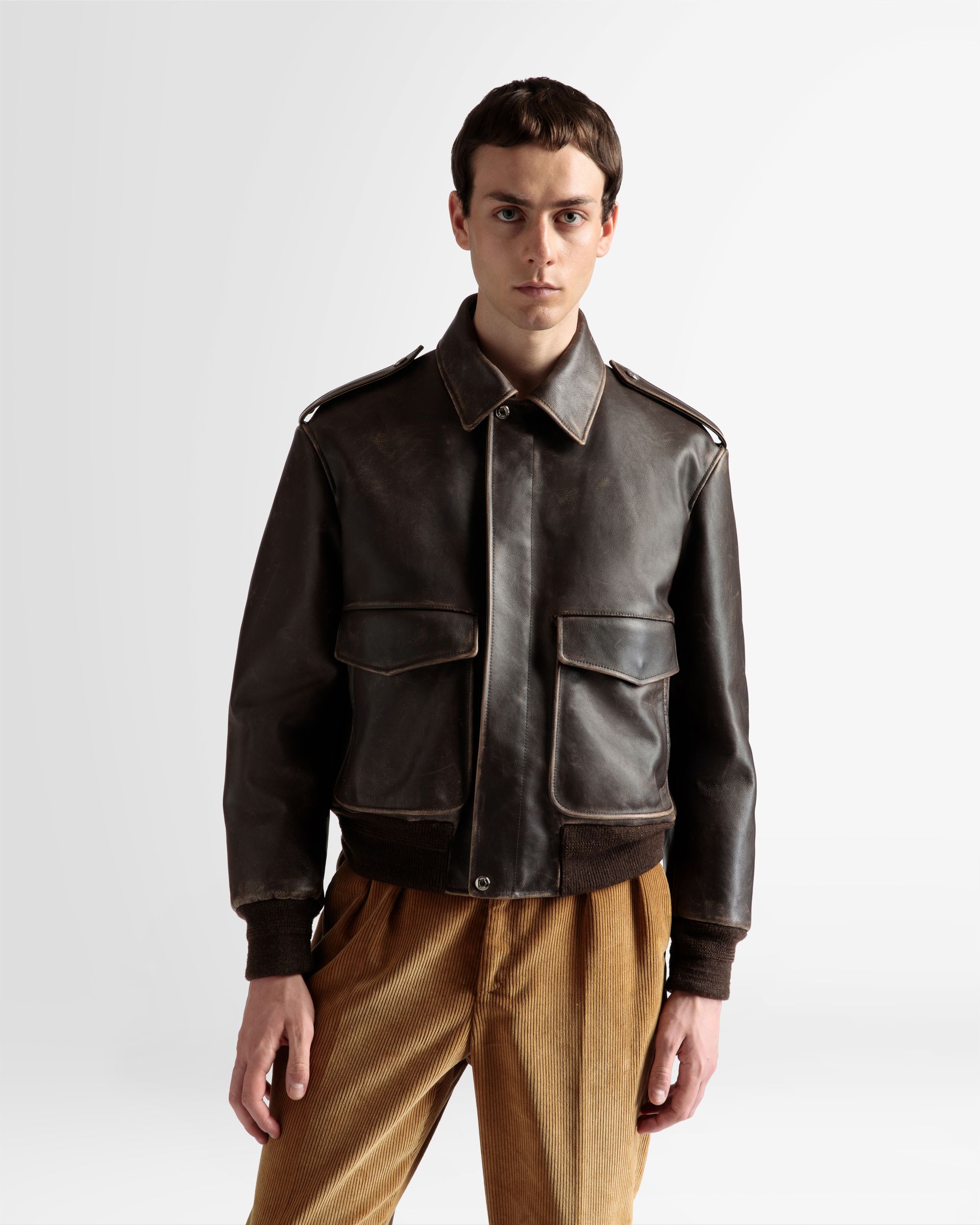 Bomber Jacket In Brown Leather - Men's - Bally - 03