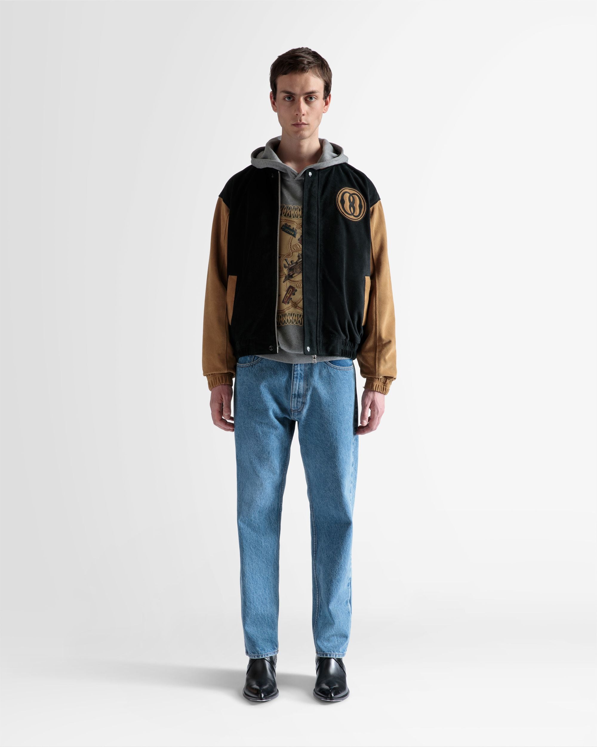 Letterman Jacket In Black And Desert Suede - Men's - Bally - 02