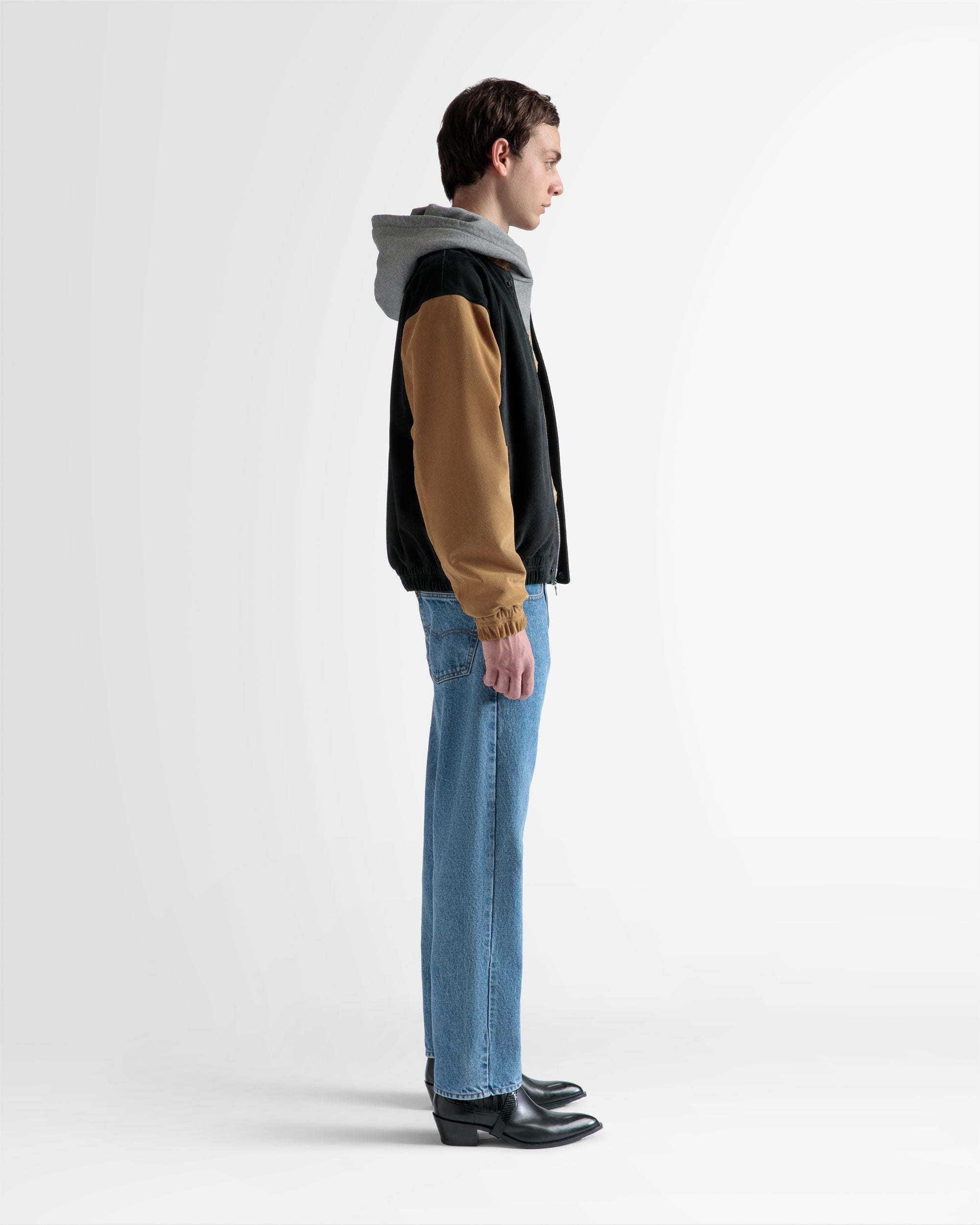 Letterman Jacket In Black And Desert Suede - Men's - Bally - 05