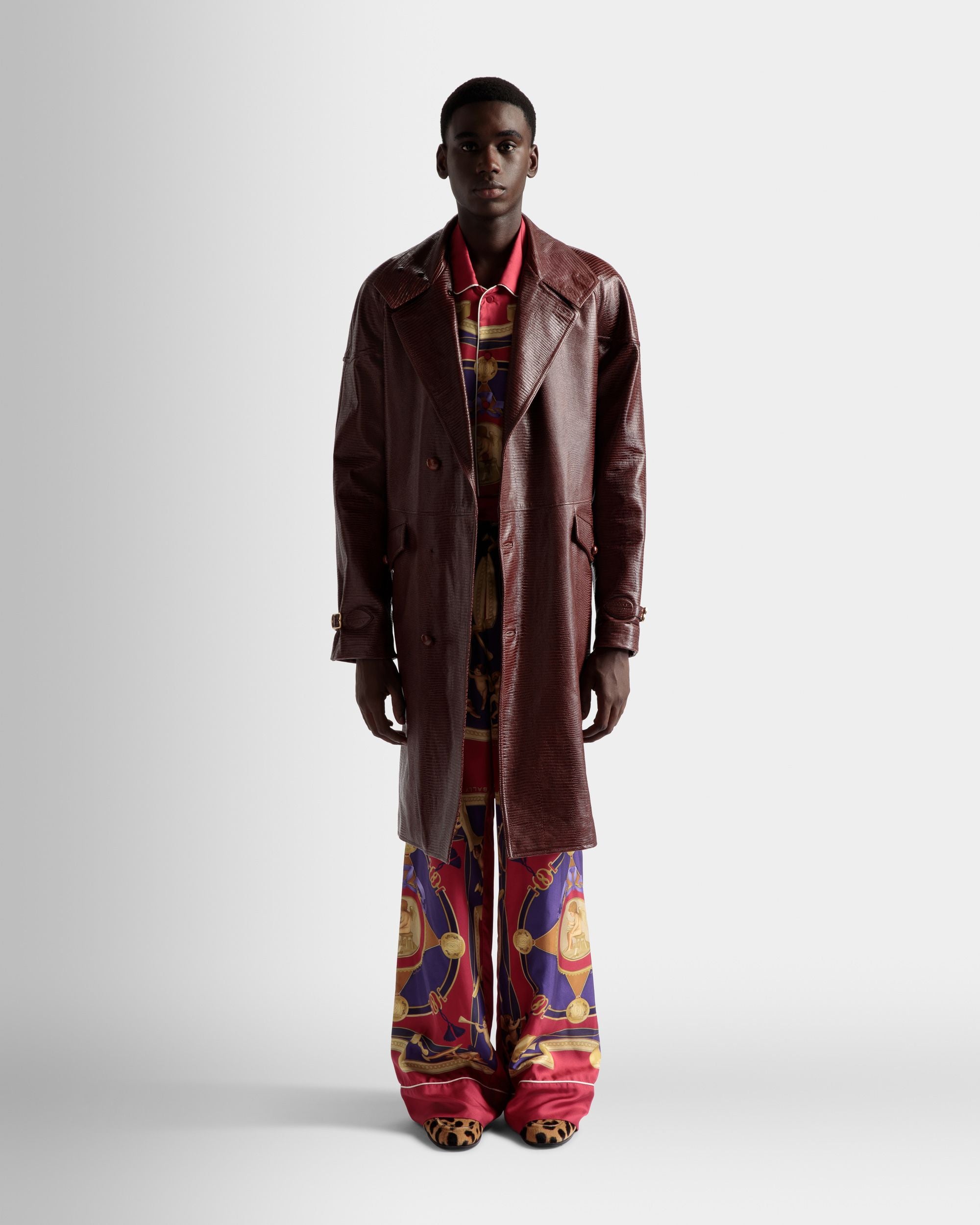 Pea Coat In Burgundy Leather - Men's - Bally - 02