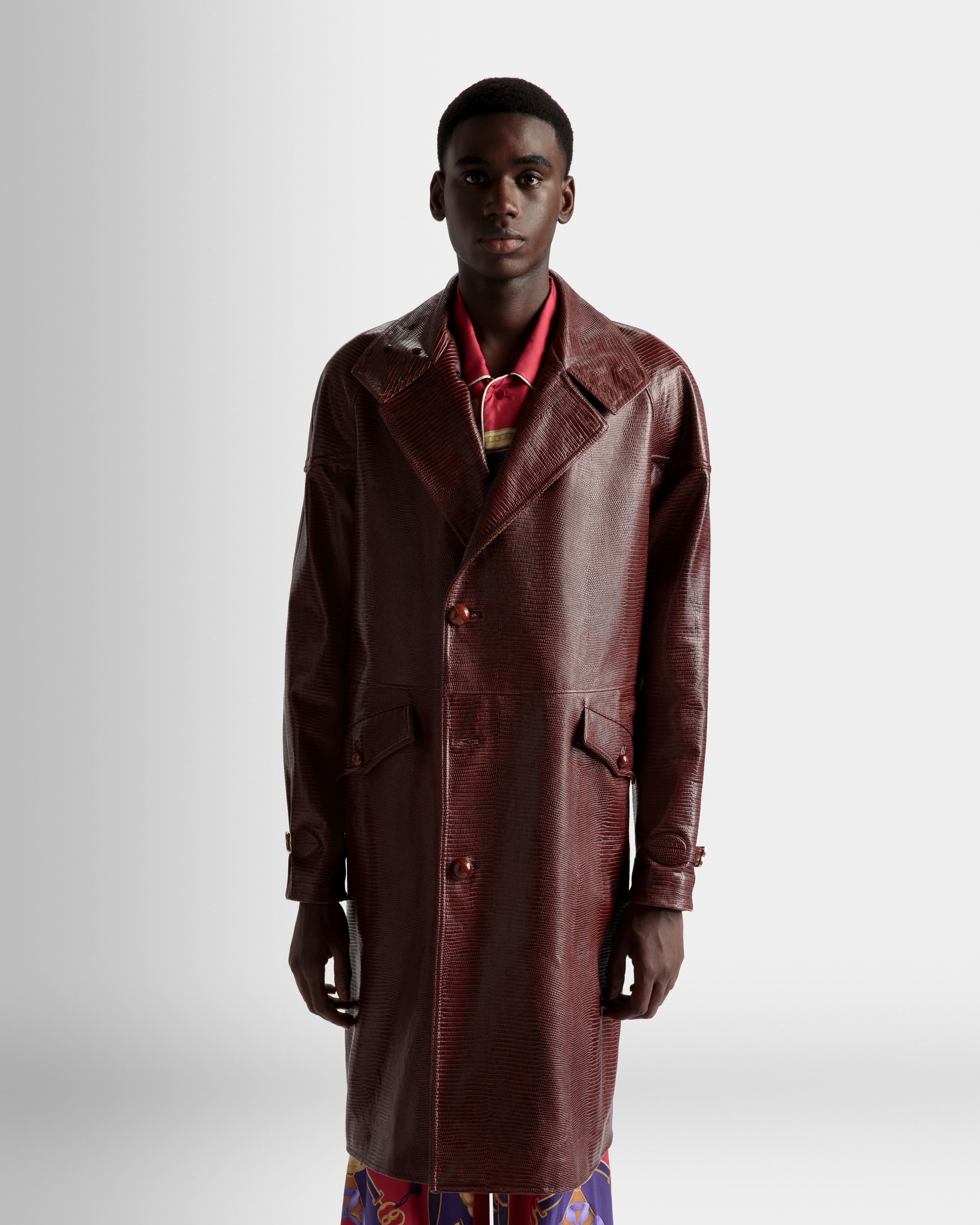Pea Coat In Burgundy Leather - Men's - Bally - 03