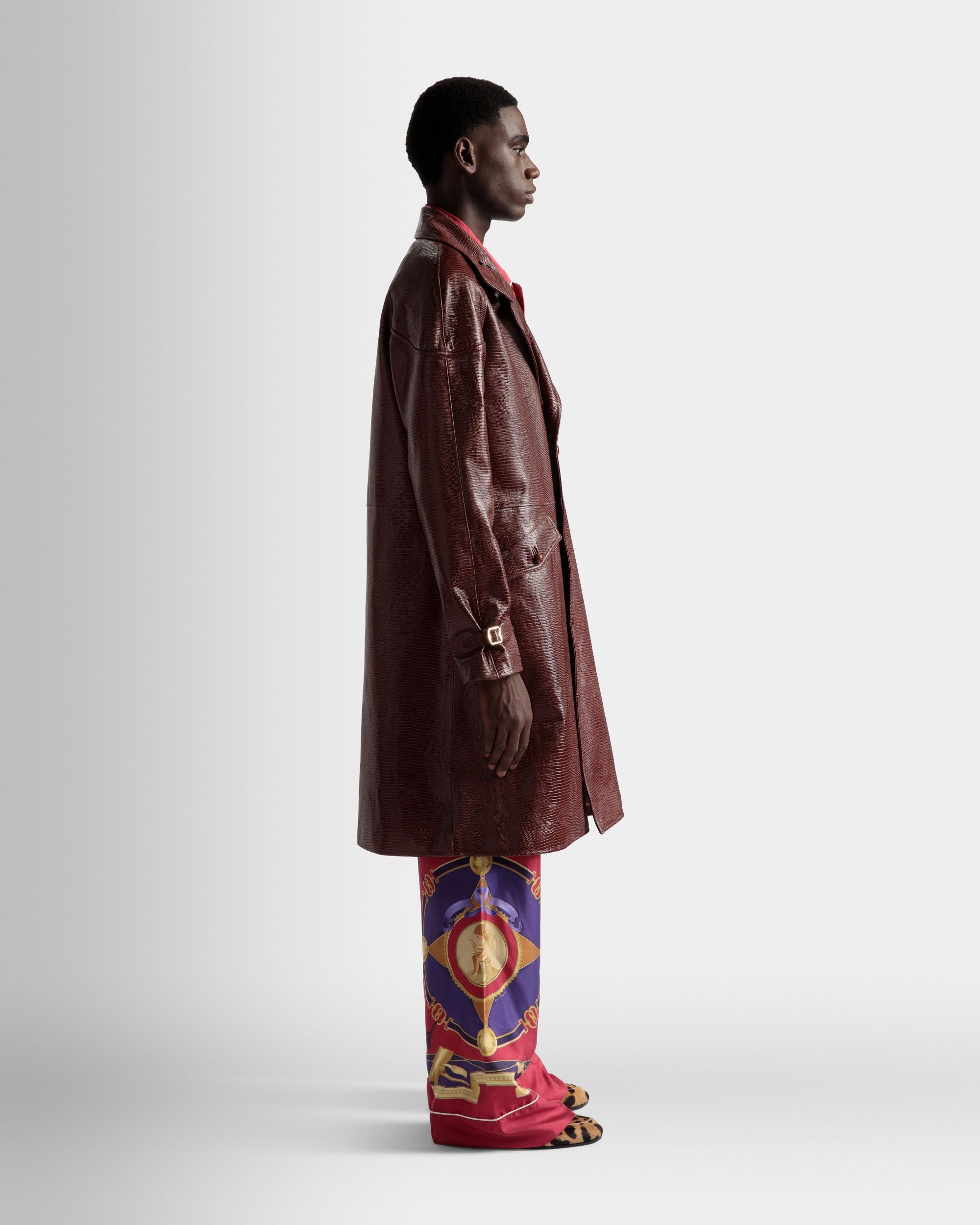 Pea Coat In Burgundy Leather - Men's - Bally - 05