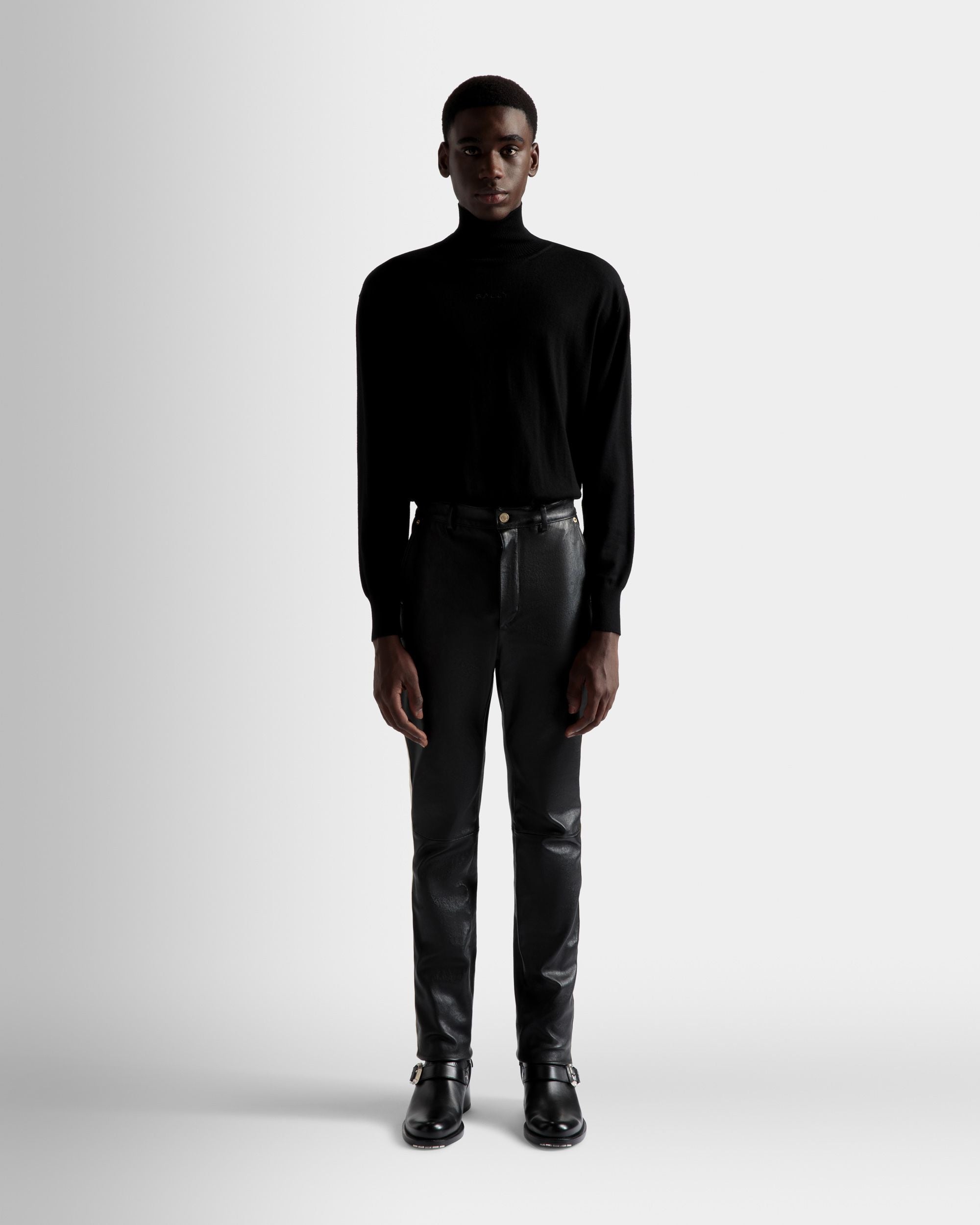 Nappa Stretch Trousers In Black Leather - Men's - Bally - 02