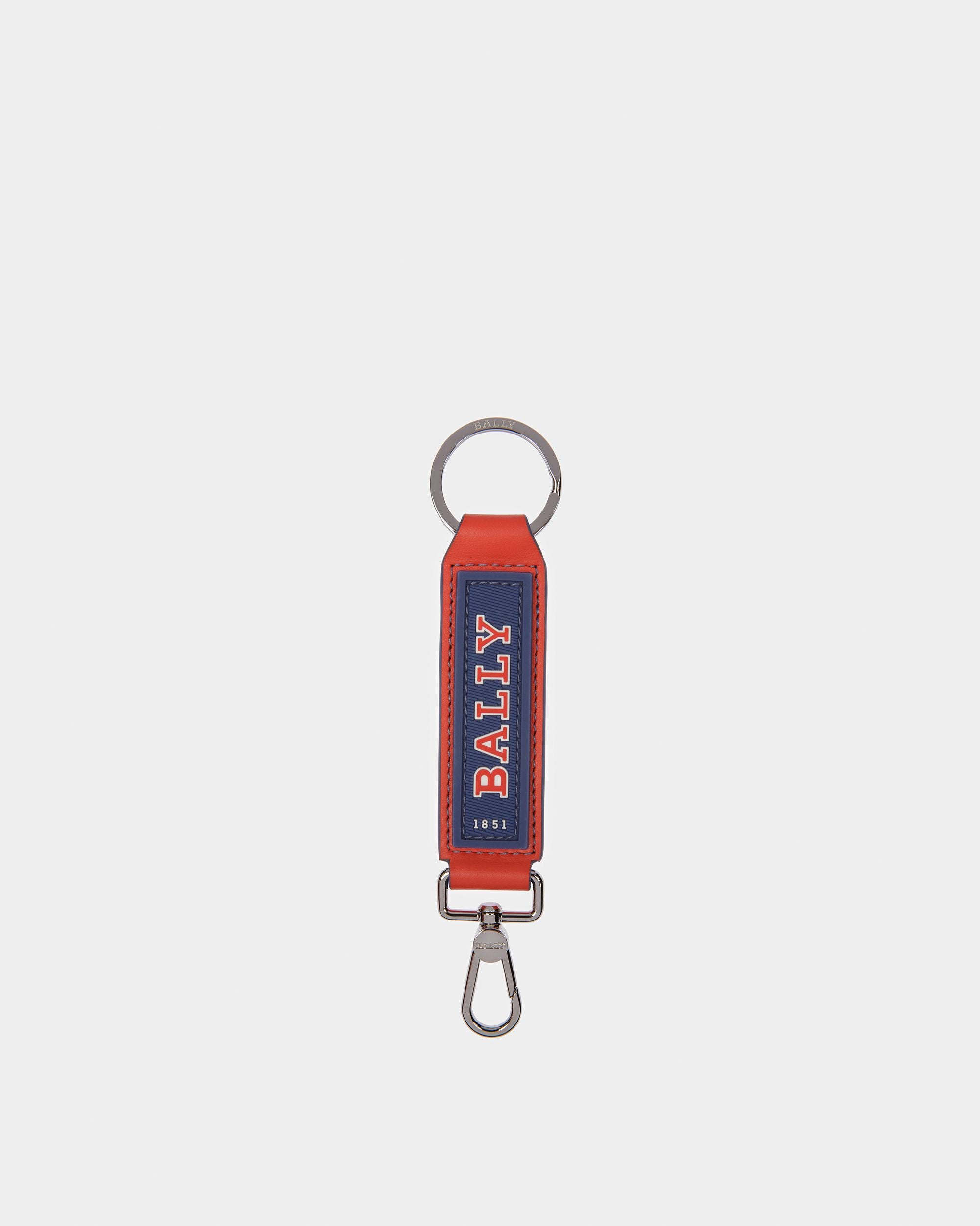 Curlye Leather Logo Detail Key Holder In Orange And Navy - Men's - Bally - 01