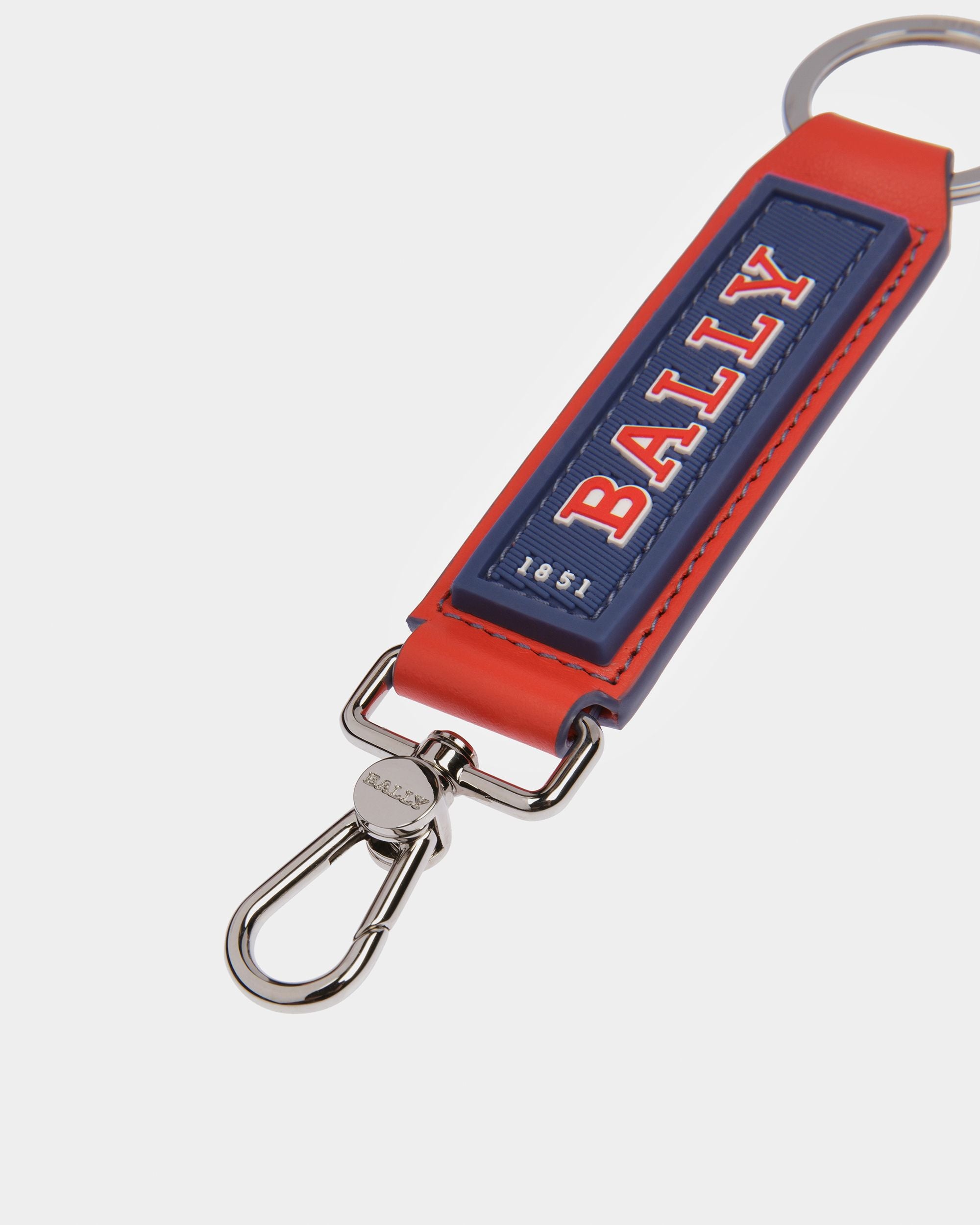 Curlye Leather Logo Detail Key Holder In Orange And Navy - Men's - Bally - 03