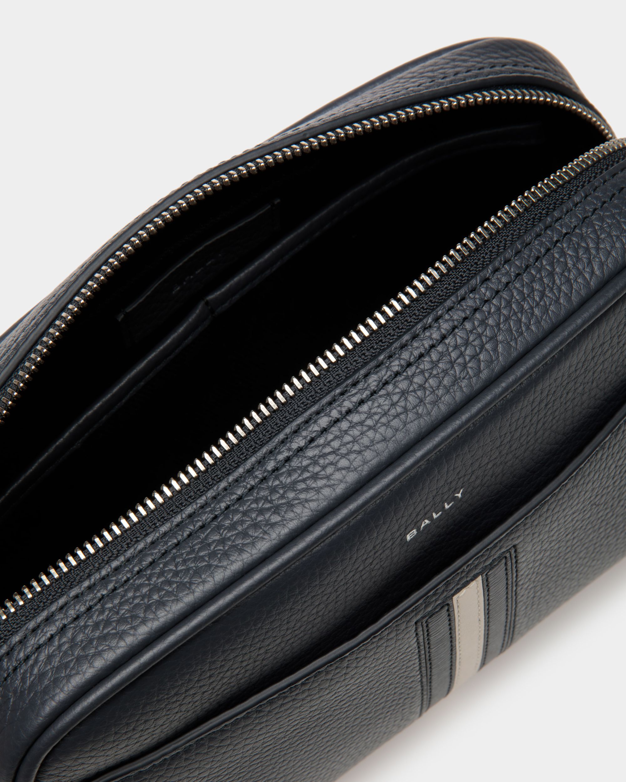 Ribbon Toiletry Bag In Blue Leather - Men's - Bally - 04