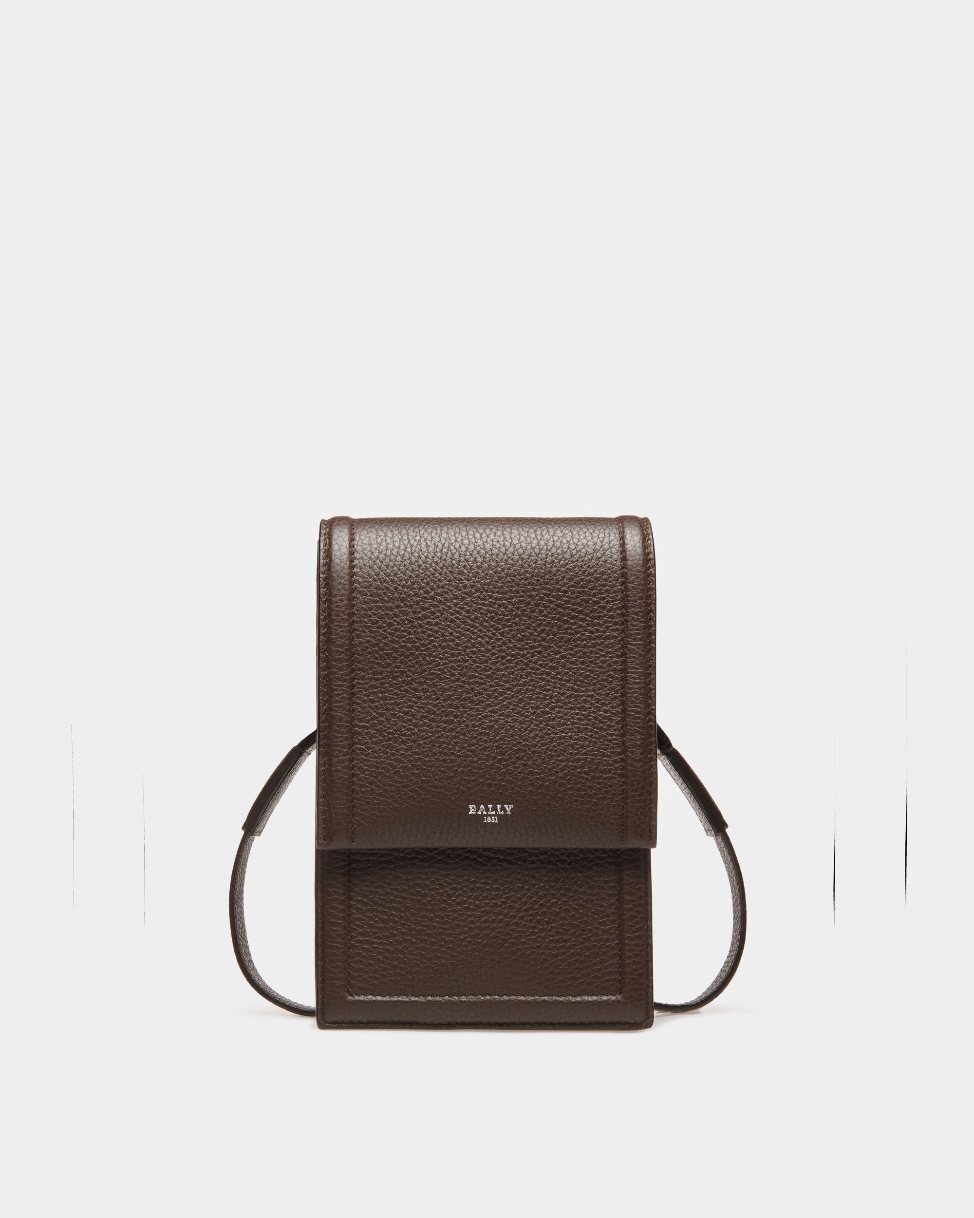 Serig Leather Phone Wallet In Ebony Brown - Men's - Bally - 01