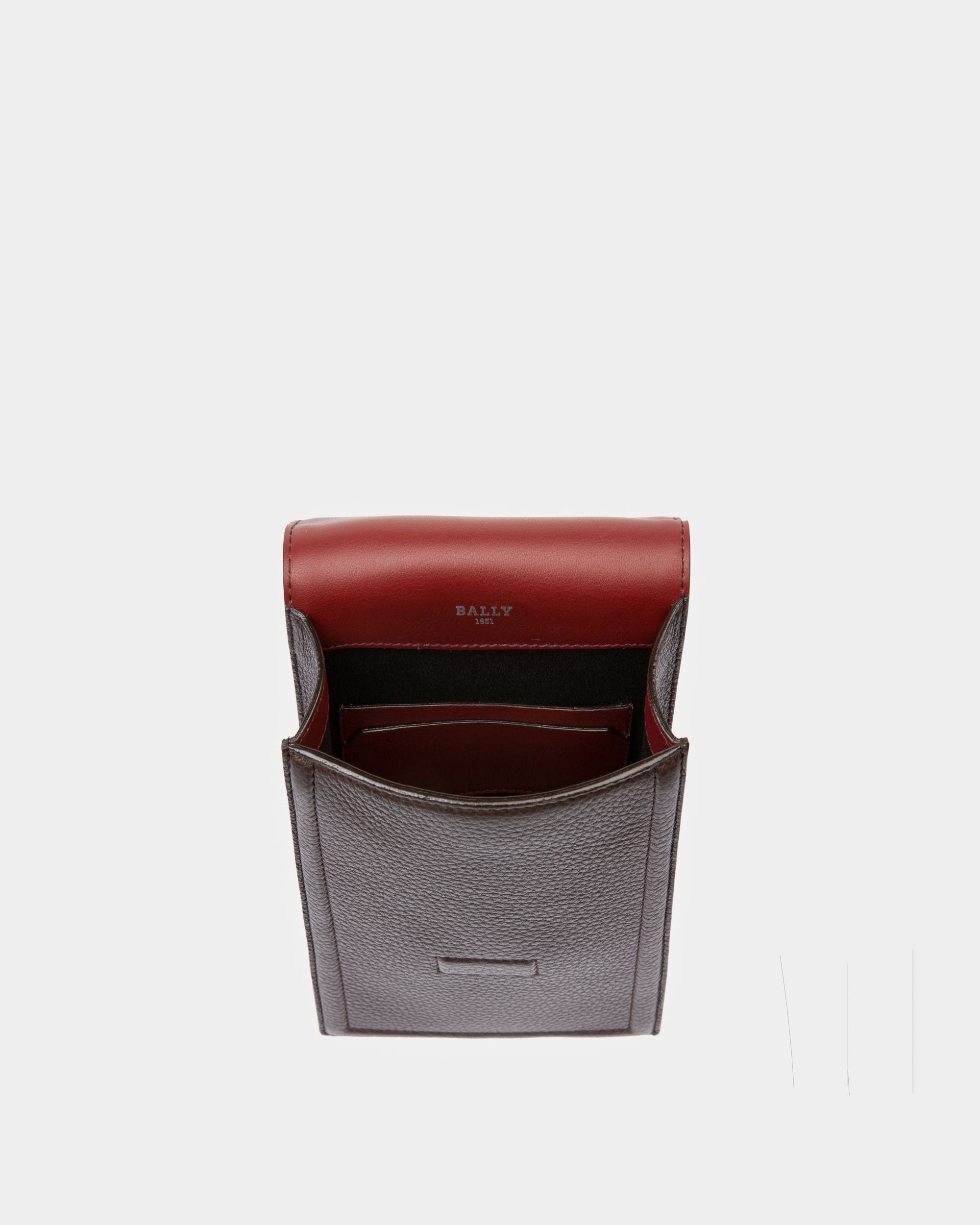 Serig Leather Phone Wallet In Ebony Brown - Men's - Bally - 03