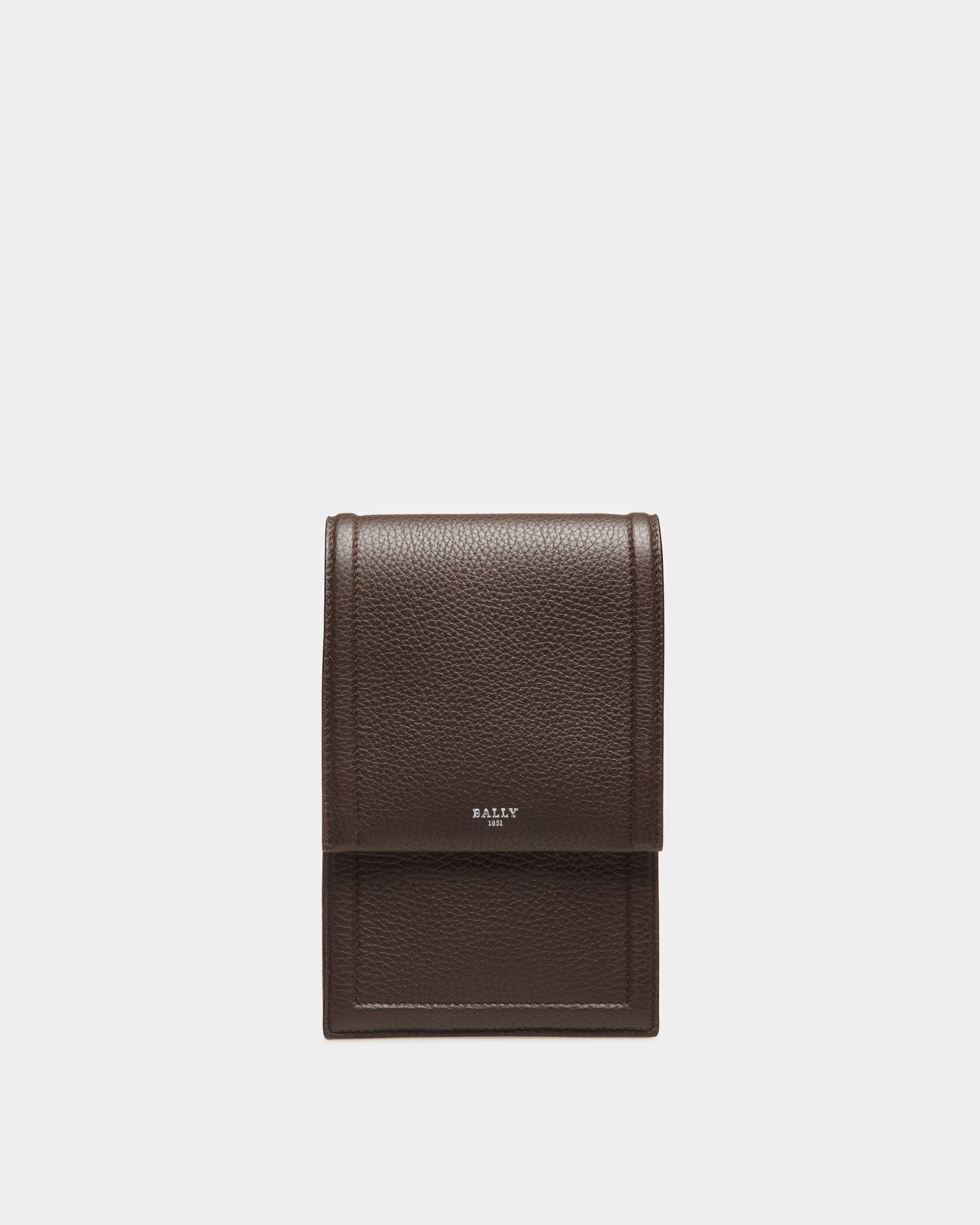 Serig Leather Phone Wallet In Ebony Brown - Men's - Bally - 05