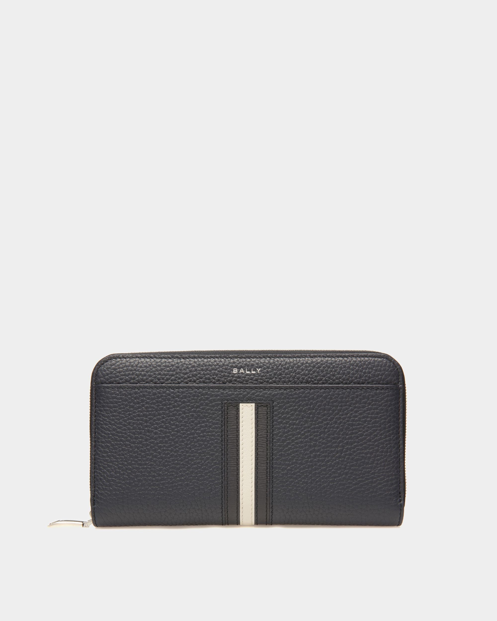 Ribbon Zip Around Wallet In Midnight Leather - Men's - Bally - 01