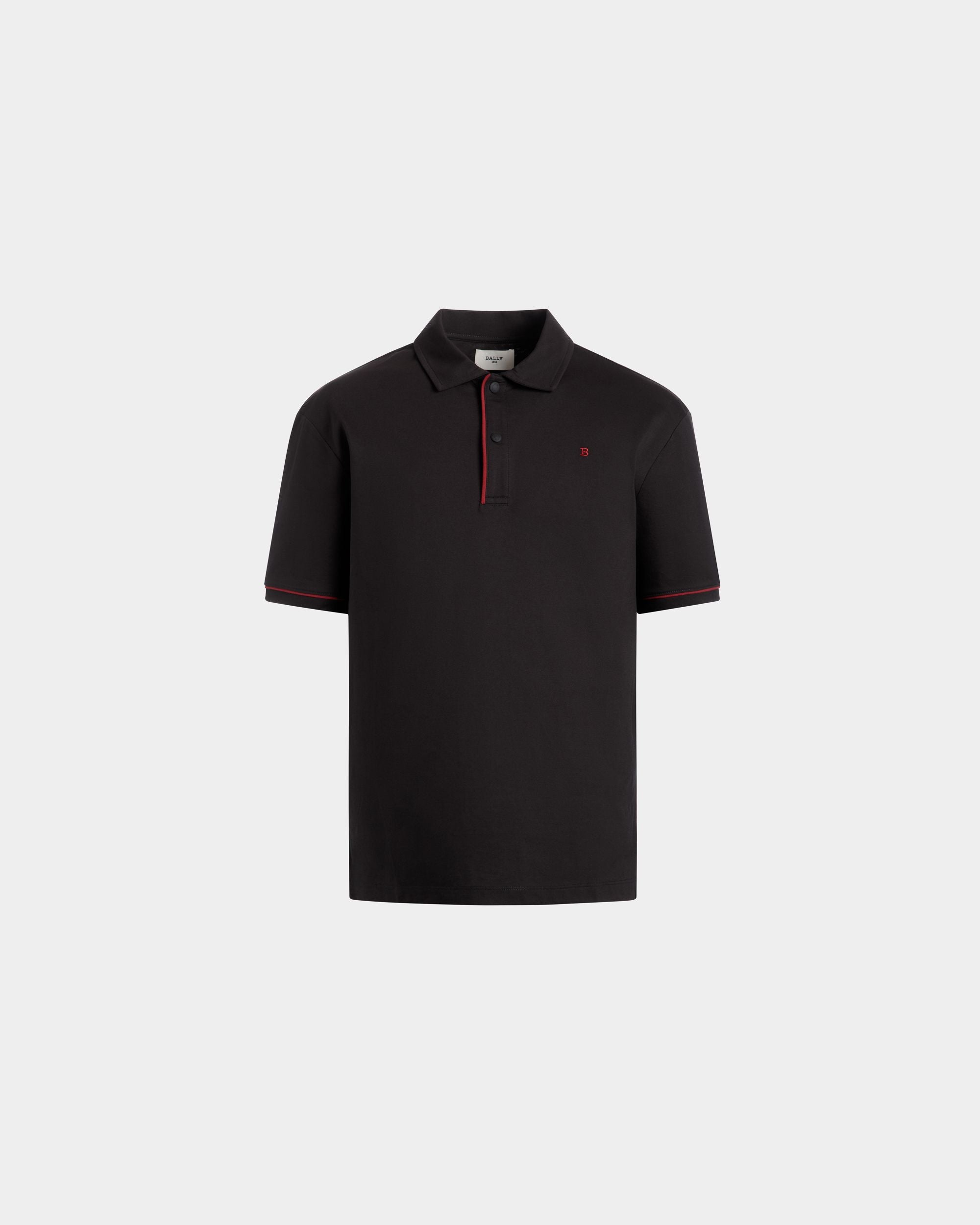Polo Shirt in Black Piqué-Knit Cotton - Men's - Bally - 01