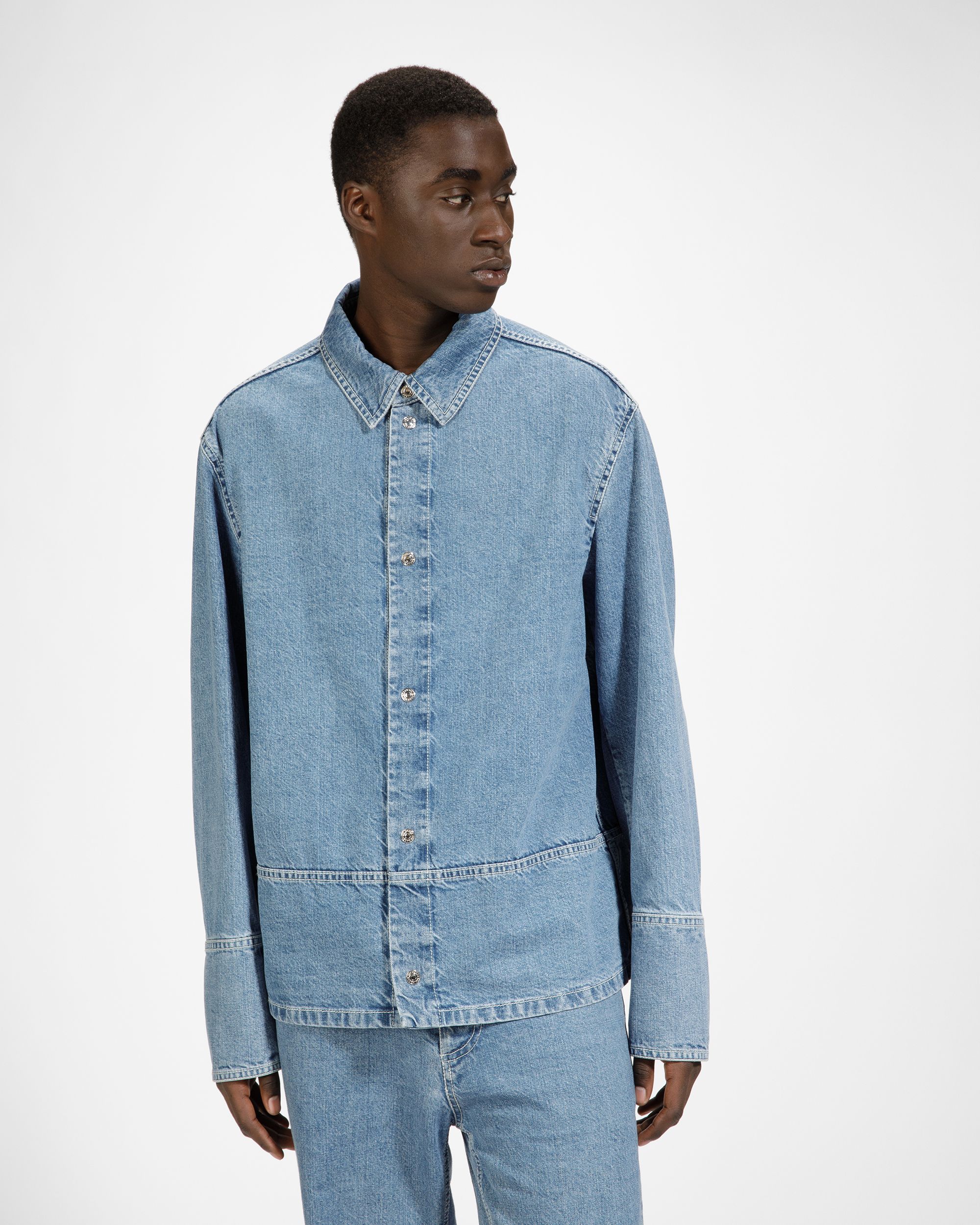 Cotton Shirt In Light Blue Denim - Men's - Bally - 02