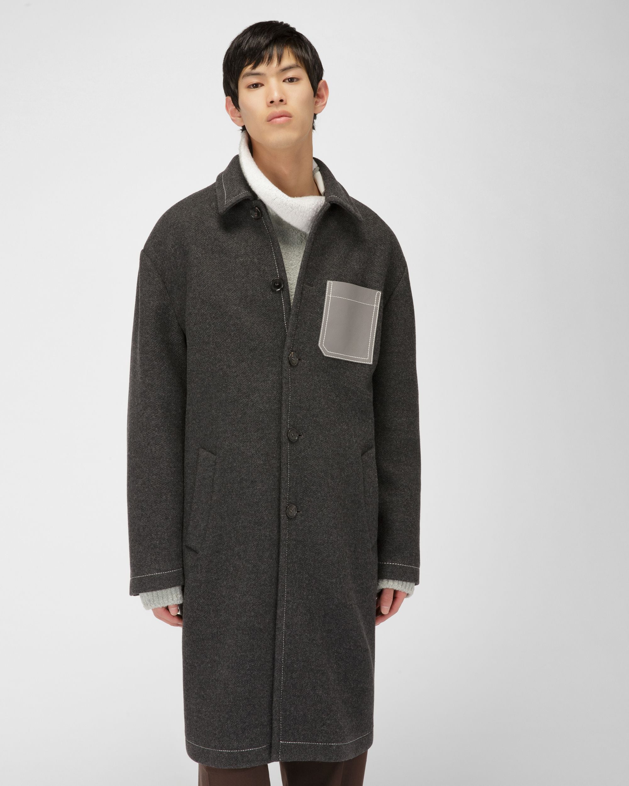 Wool Mix Coat In Grey - Men's - Bally - 01