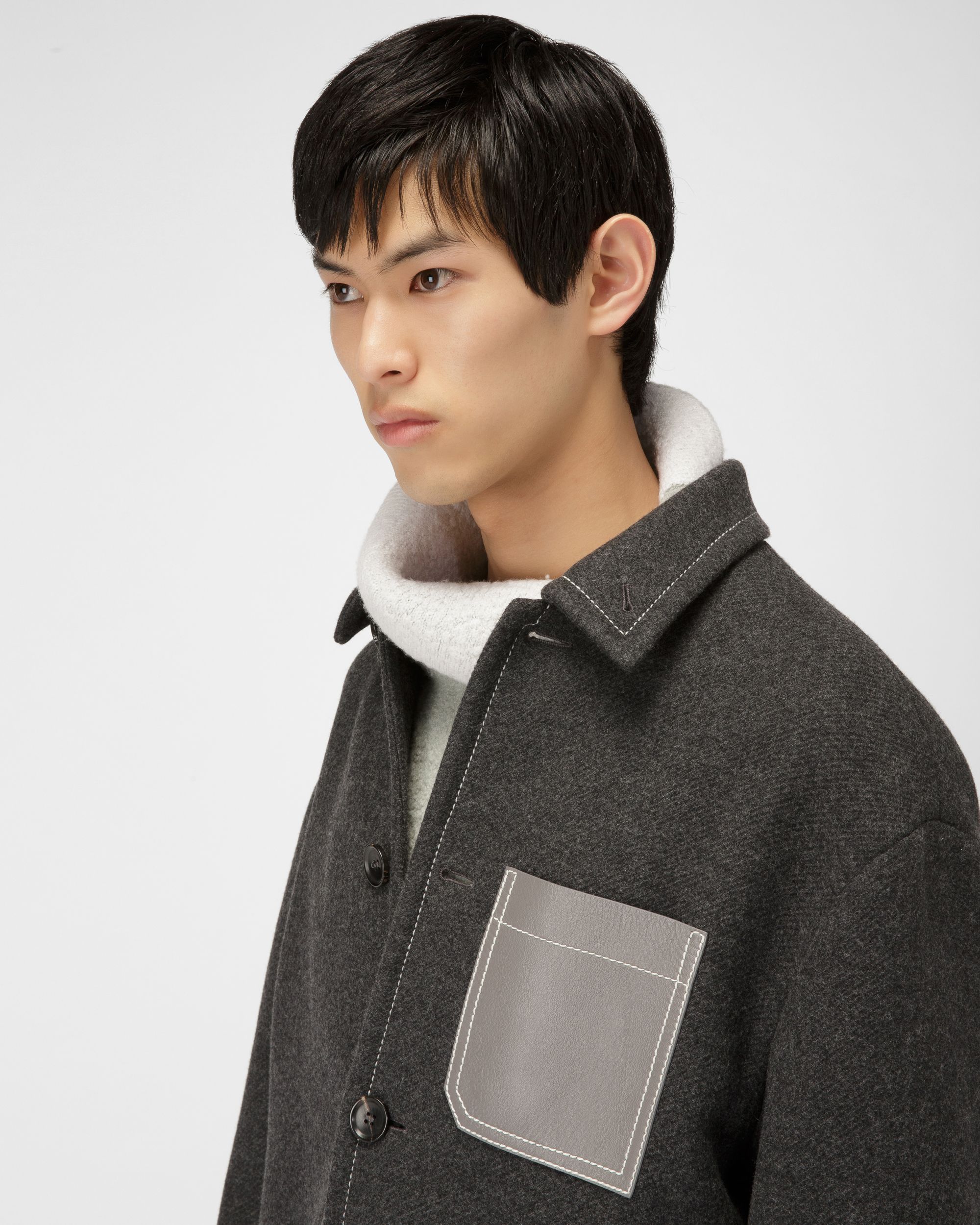 Wool Mix Coat In Grey - Men's - Bally - 02