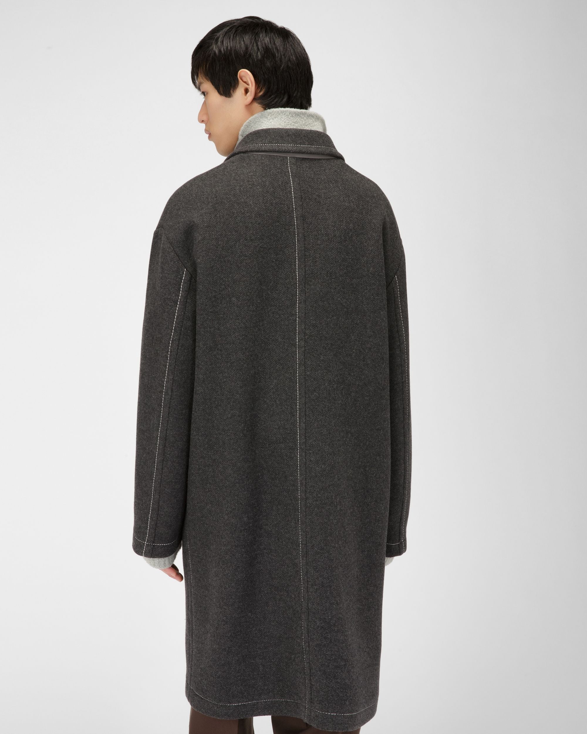 Wool Mix Coat In Grey - Men's - Bally - 03