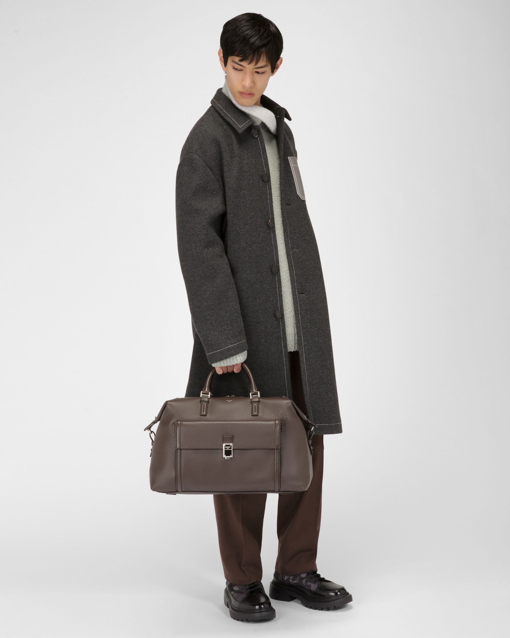 Wool Mix Coat In Grey - Men's - Bally - 05