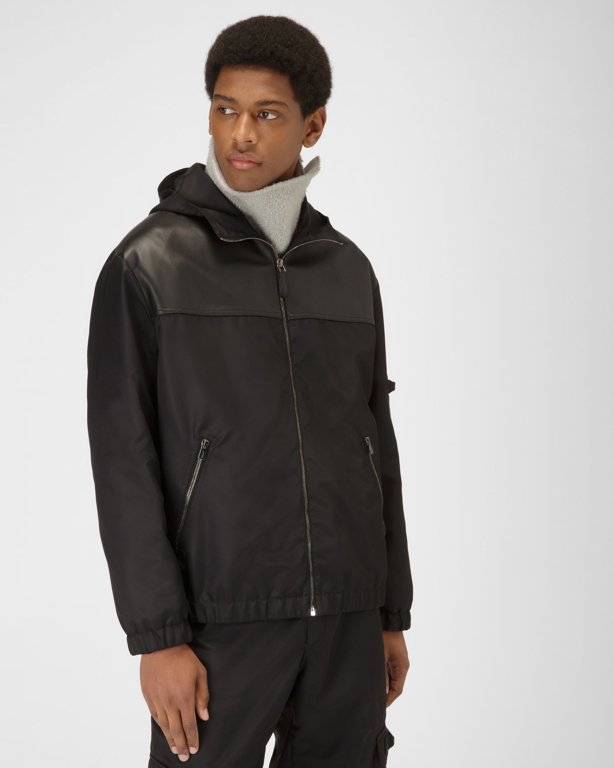 Recycled Nylon Bomber Jacket In Black - Men's - Bally - 01