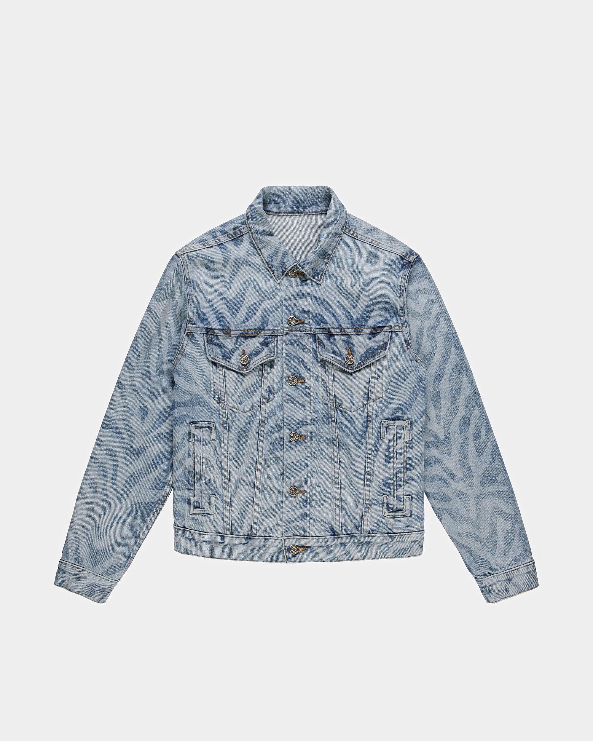 Zebra Print Denim Jacket In Blue - Men's - Bally - 01