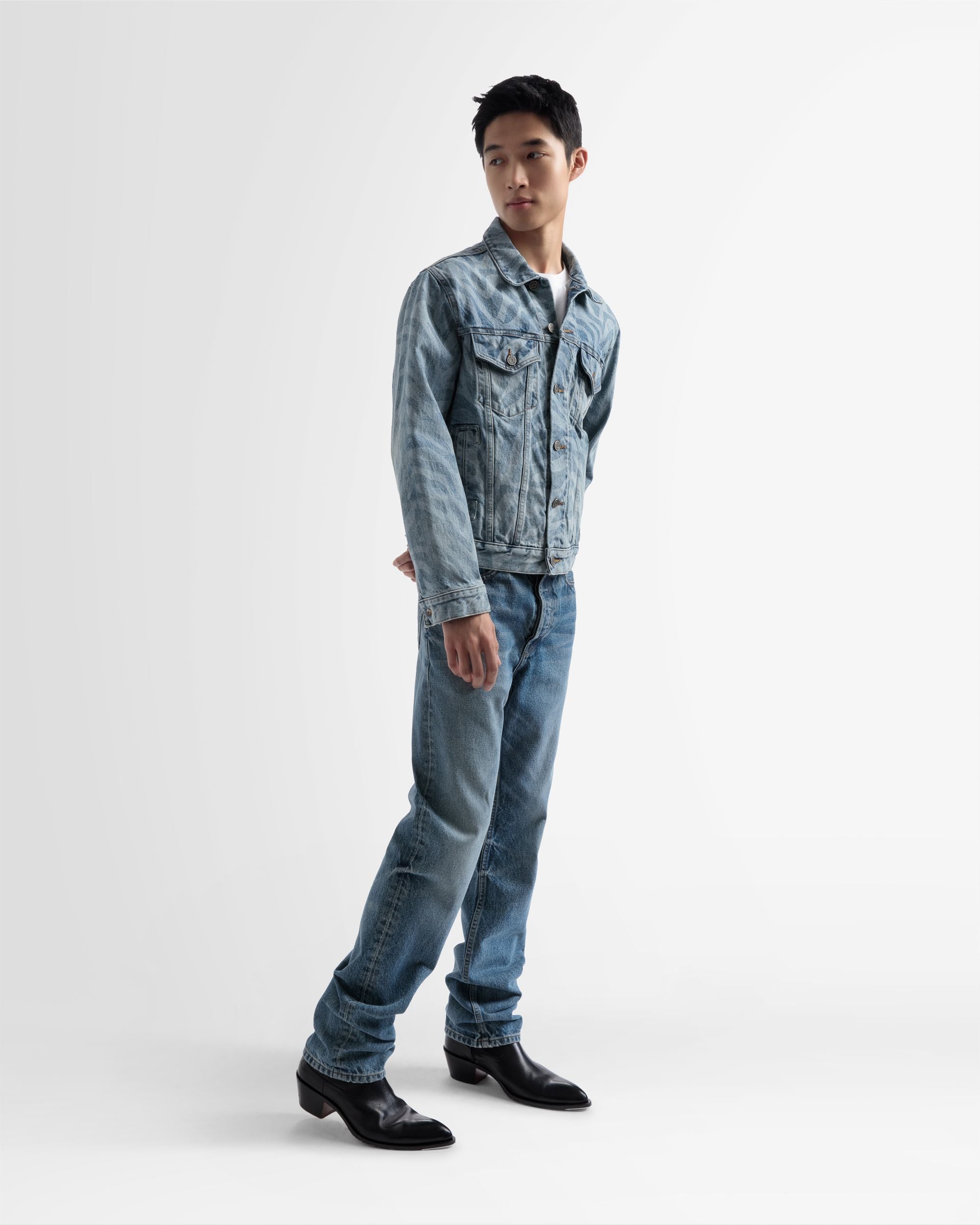 Zebra Print Denim Jacket In Blue - Men's - Bally - 05