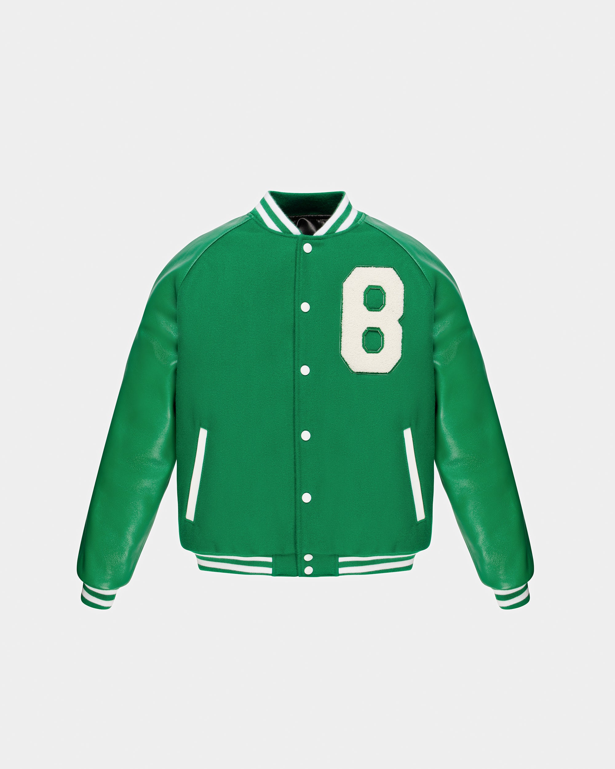 Men s Wool Mix Varsity Jacket In Deep Emerald Bally