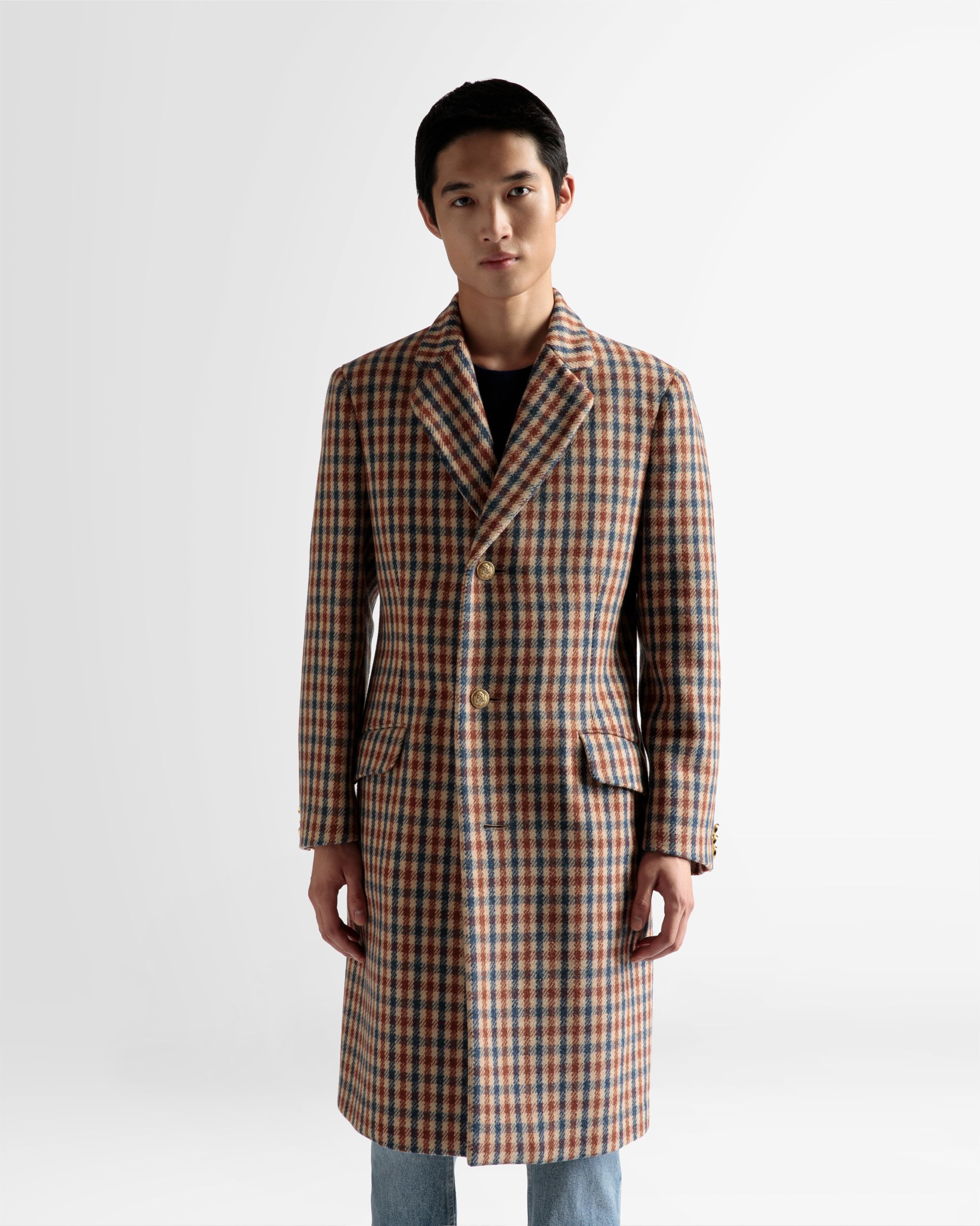 Checked Coat In Brown Wool Mix - Men's - Bally - 03