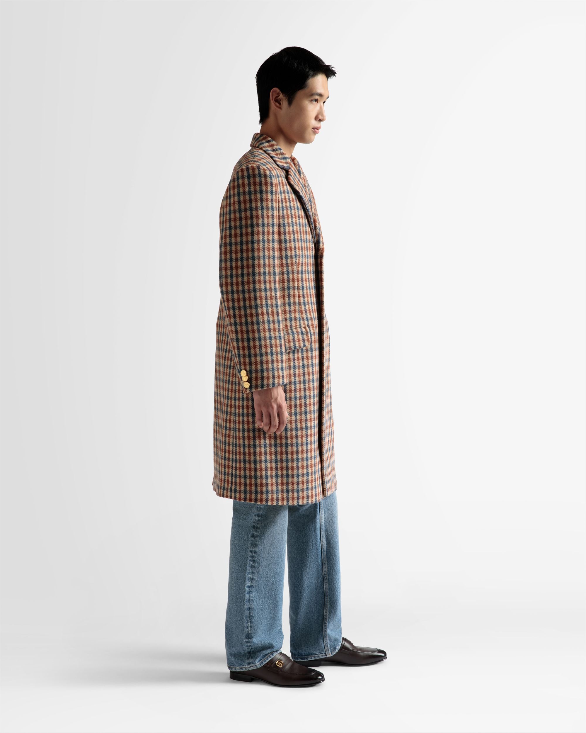 Checked Coat In Brown Wool Mix - Men's - Bally - 05