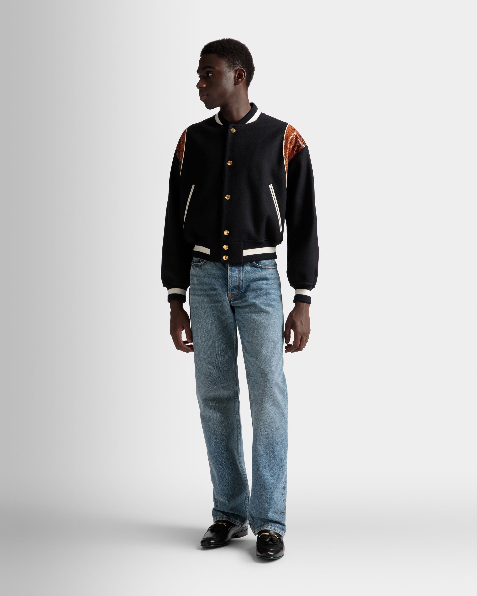Letterman Jacket In Navy Wool Mix - Men's - Bally - 02