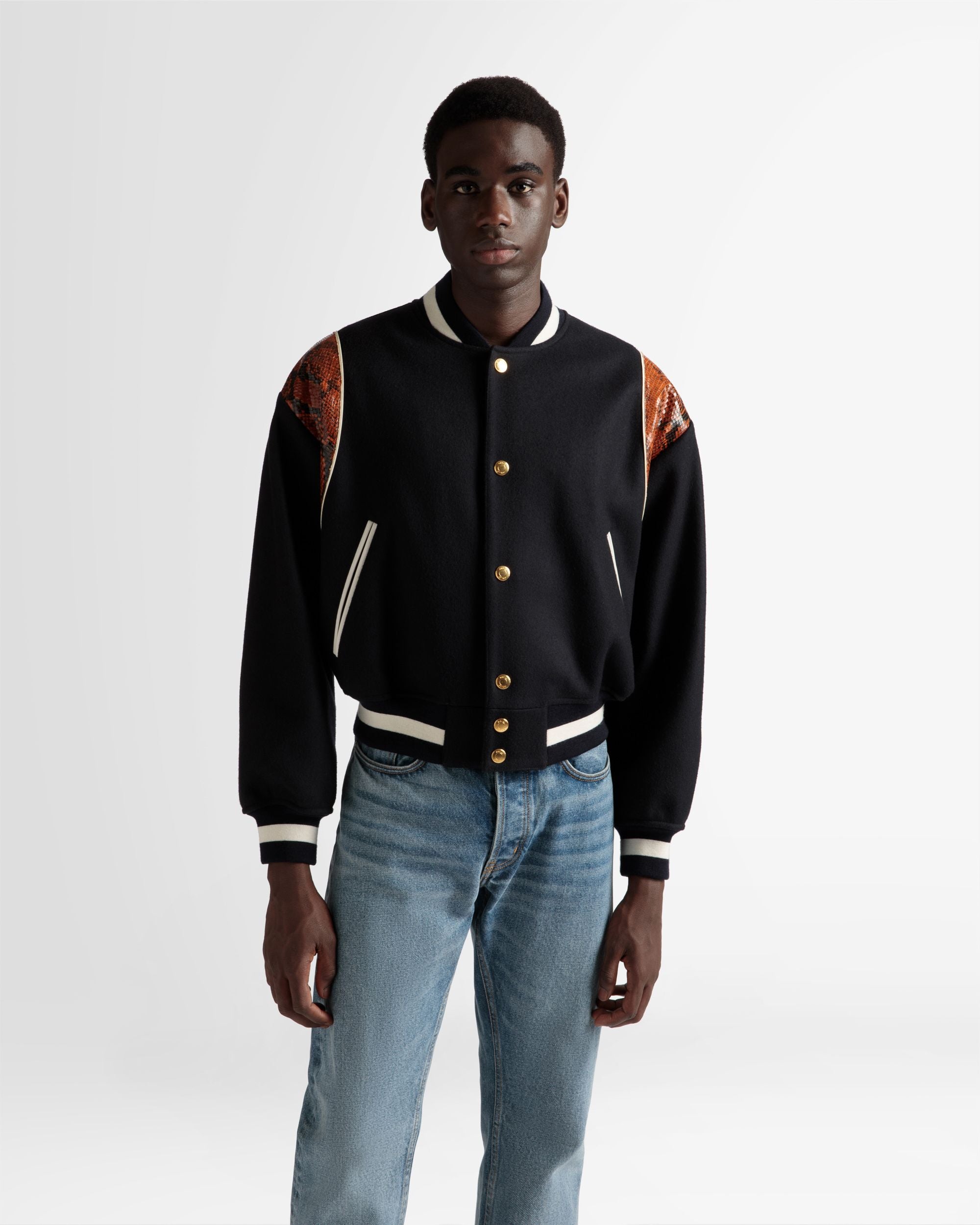 Letterman Jacket In Navy Wool Mix - Men's - Bally - 03