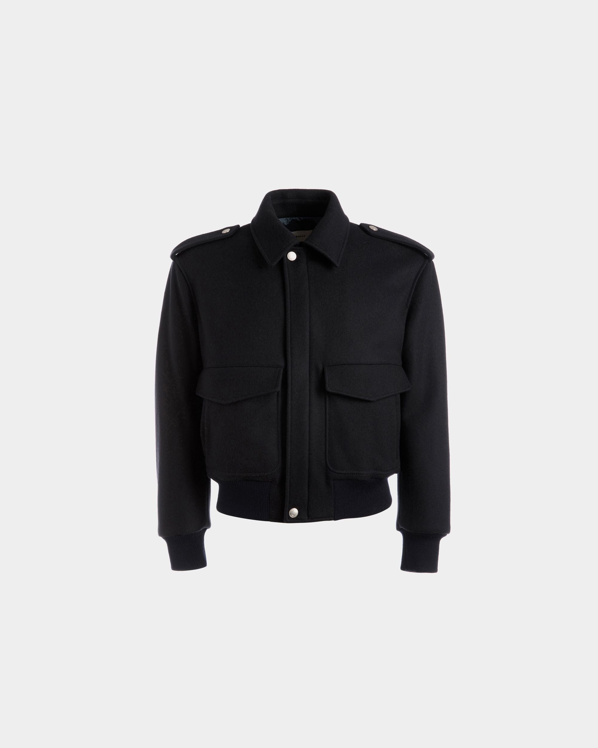 Bomber Jacket In Navy Wool Mix - Men's - Bally - 01