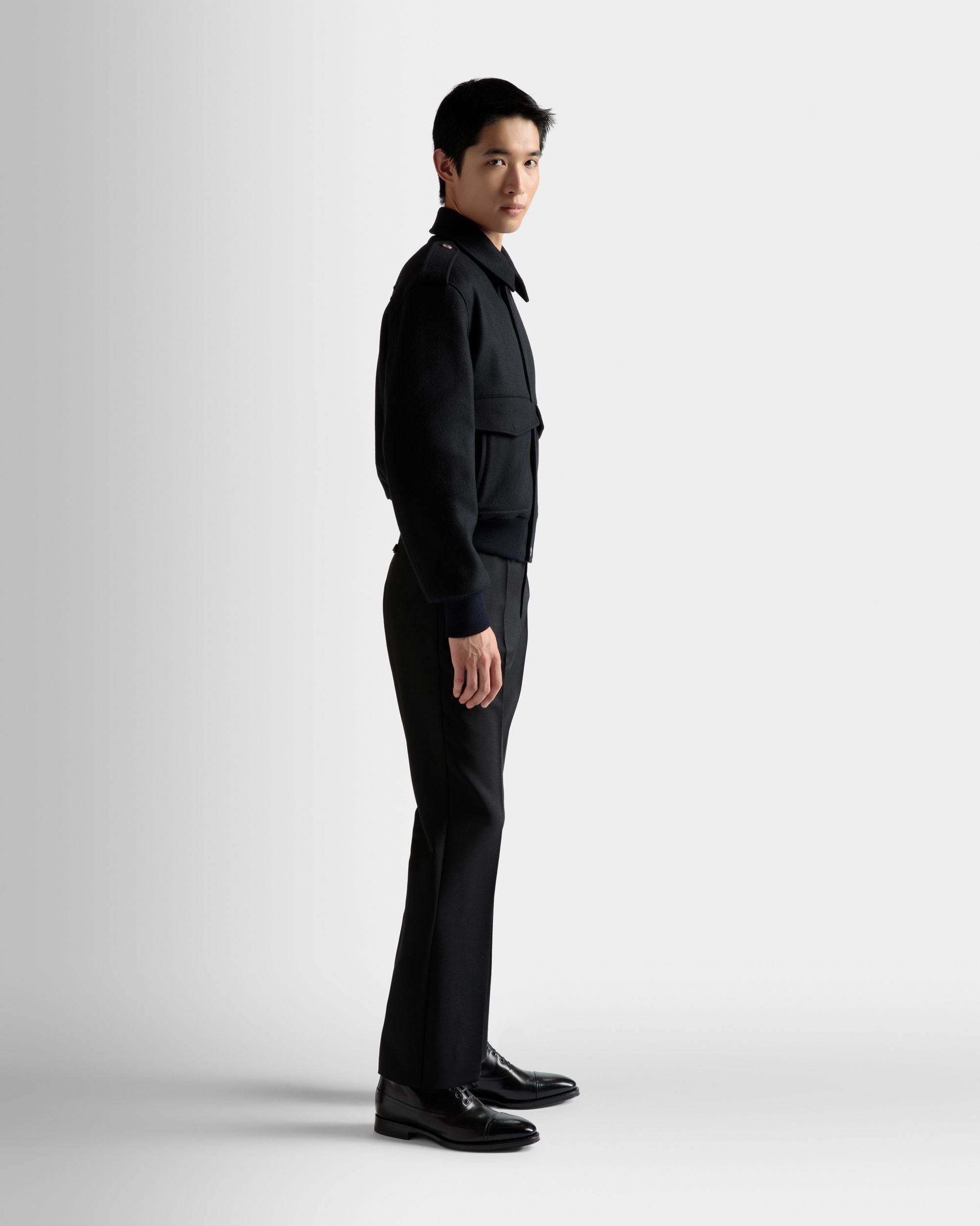 Bomber Jacket In Navy Wool Mix - Men's - Bally - 05