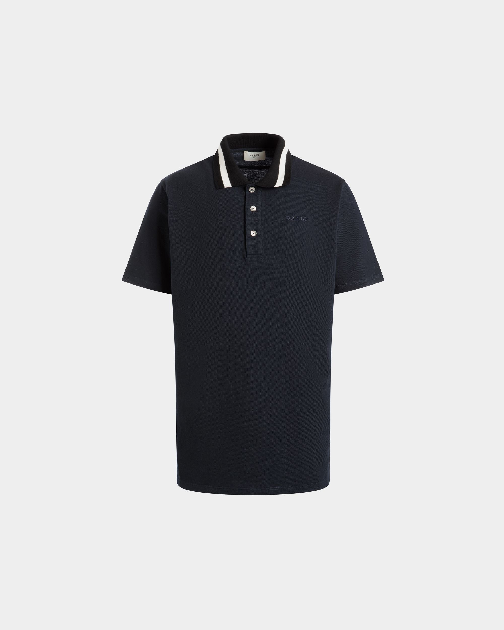 Polo Shirt in Blue Piqué-Knit Cotton - Men's - Bally - 01
